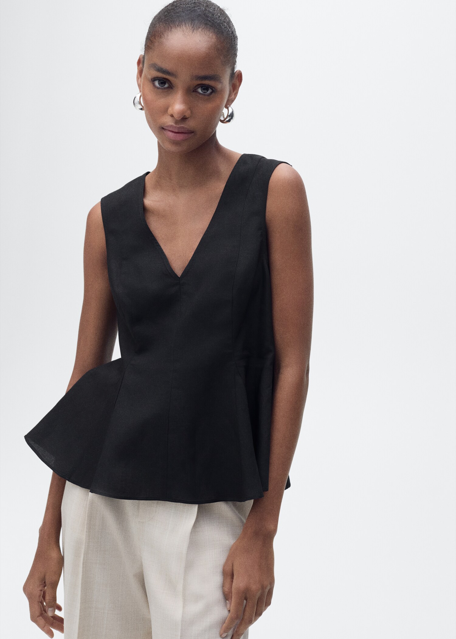 Linen-blend peplum top - Medium plane