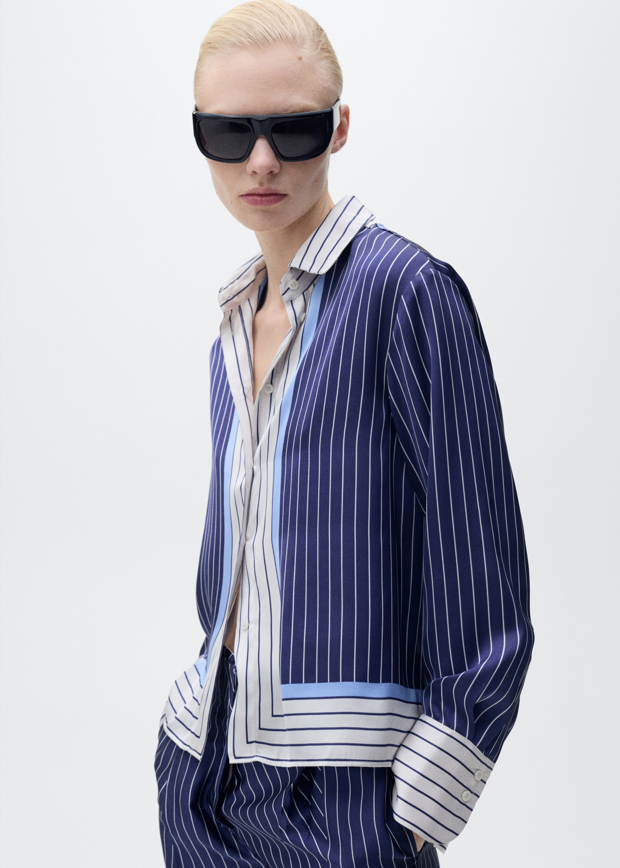 Satin shirt with combined stripes - Medium plane