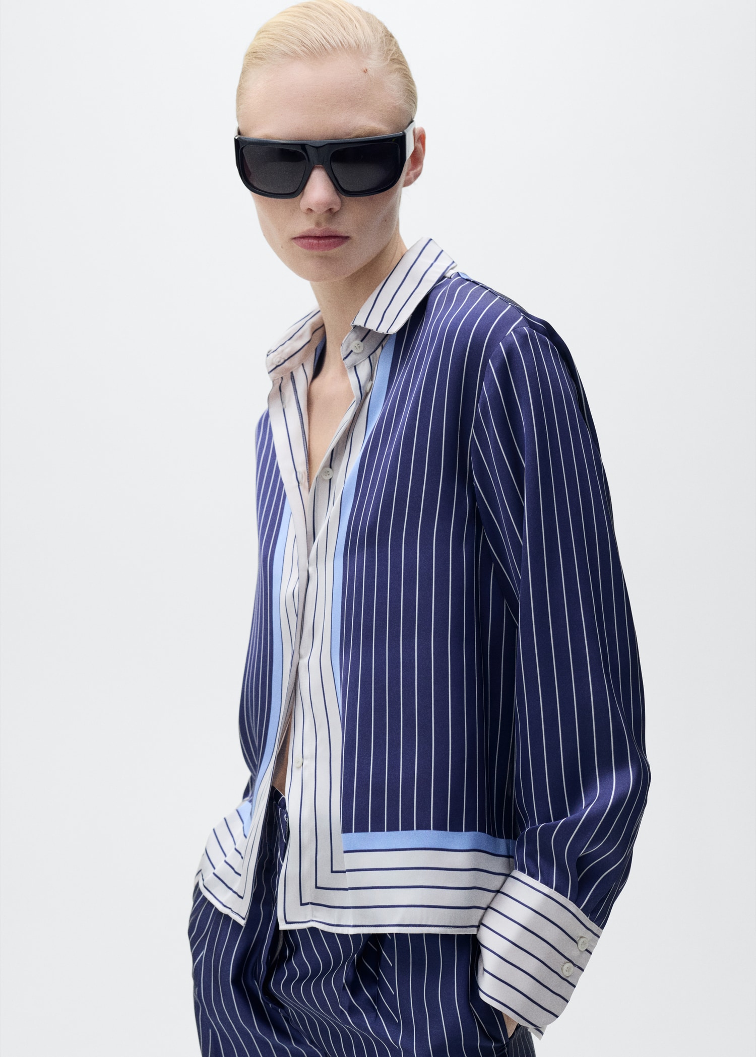 Satin shirt with combined stripes - Medium plane