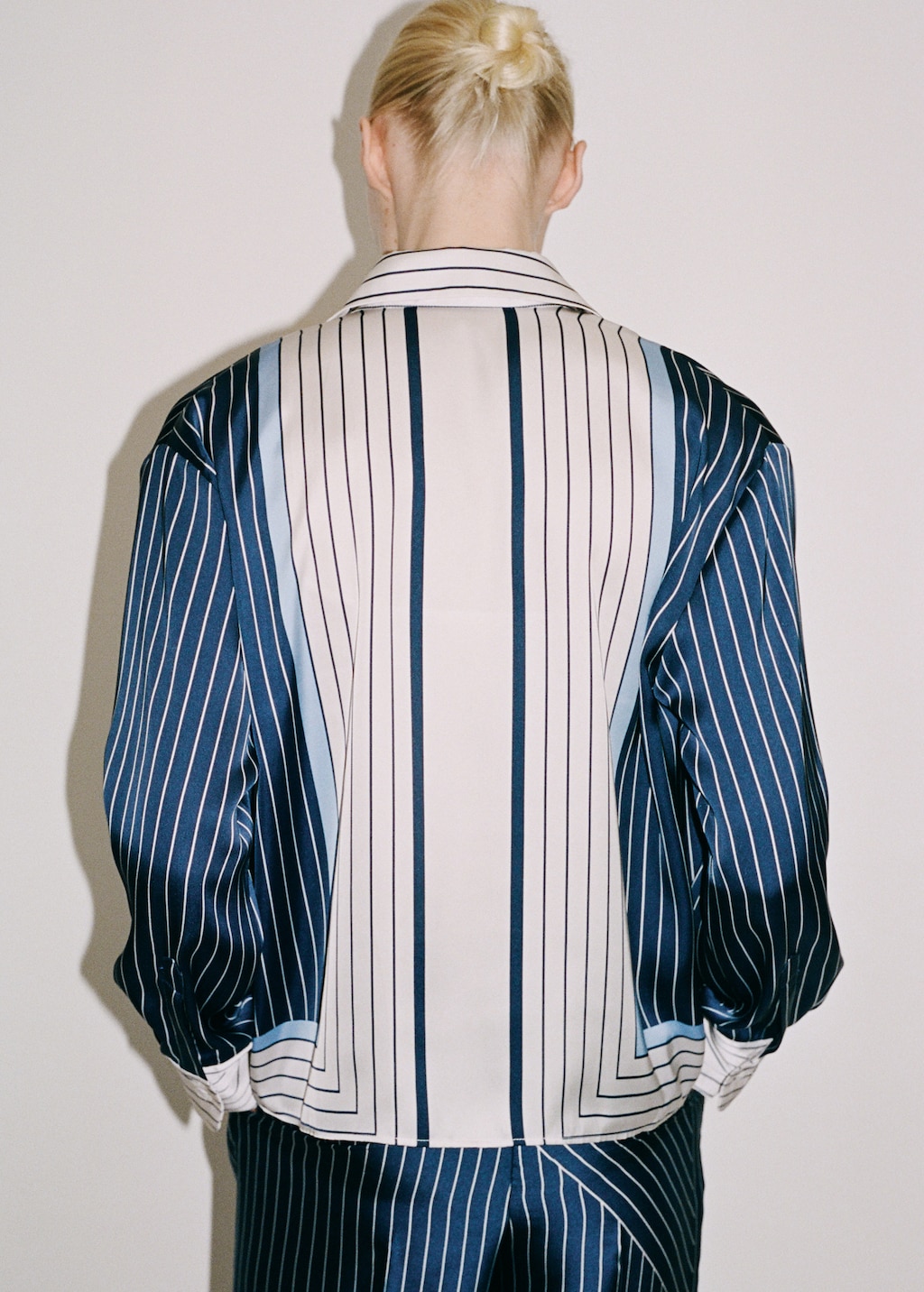 Thumbnail of Satin shirt with combined stripes - Blue