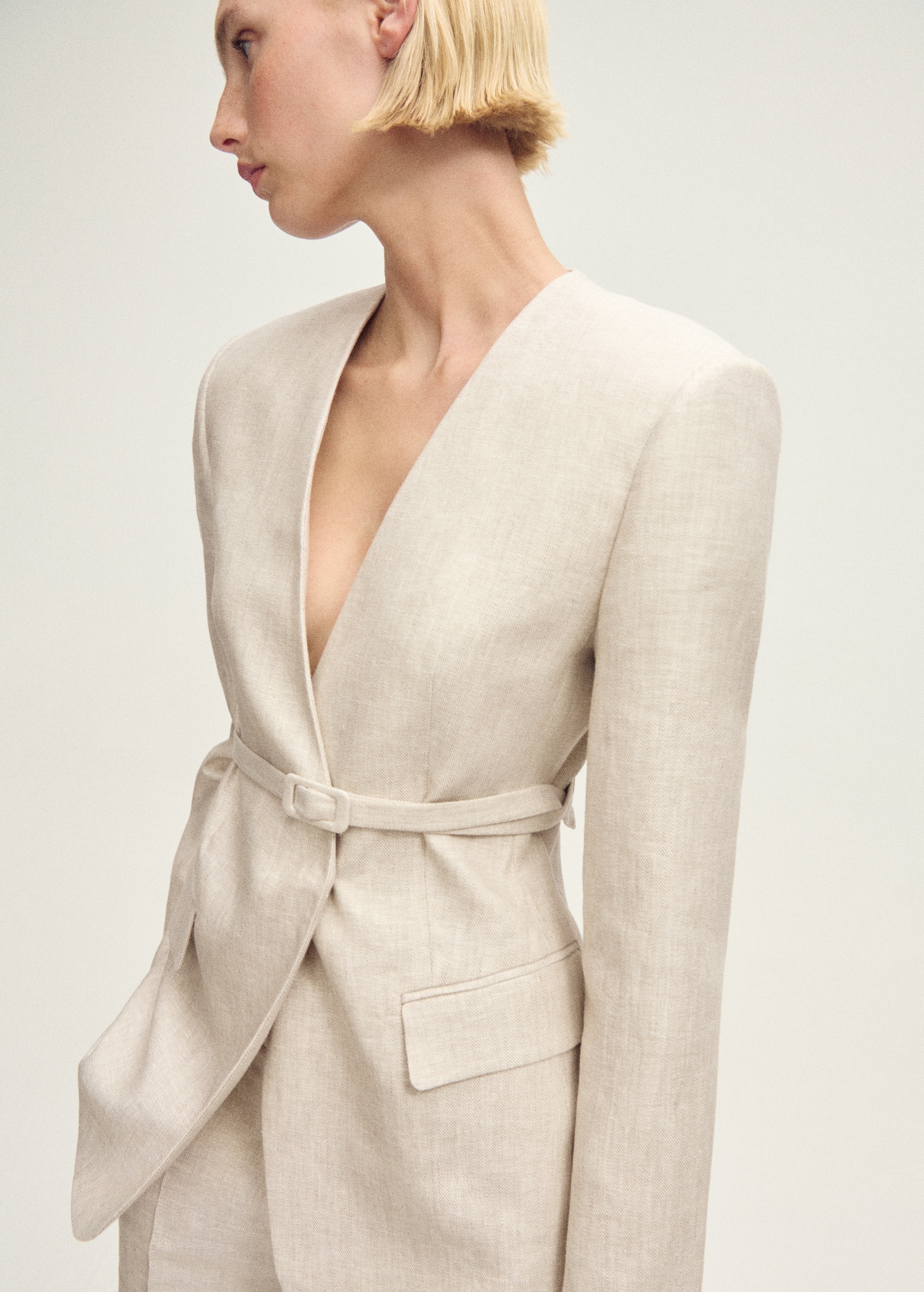 Linen suit jacket with belt - Main Image