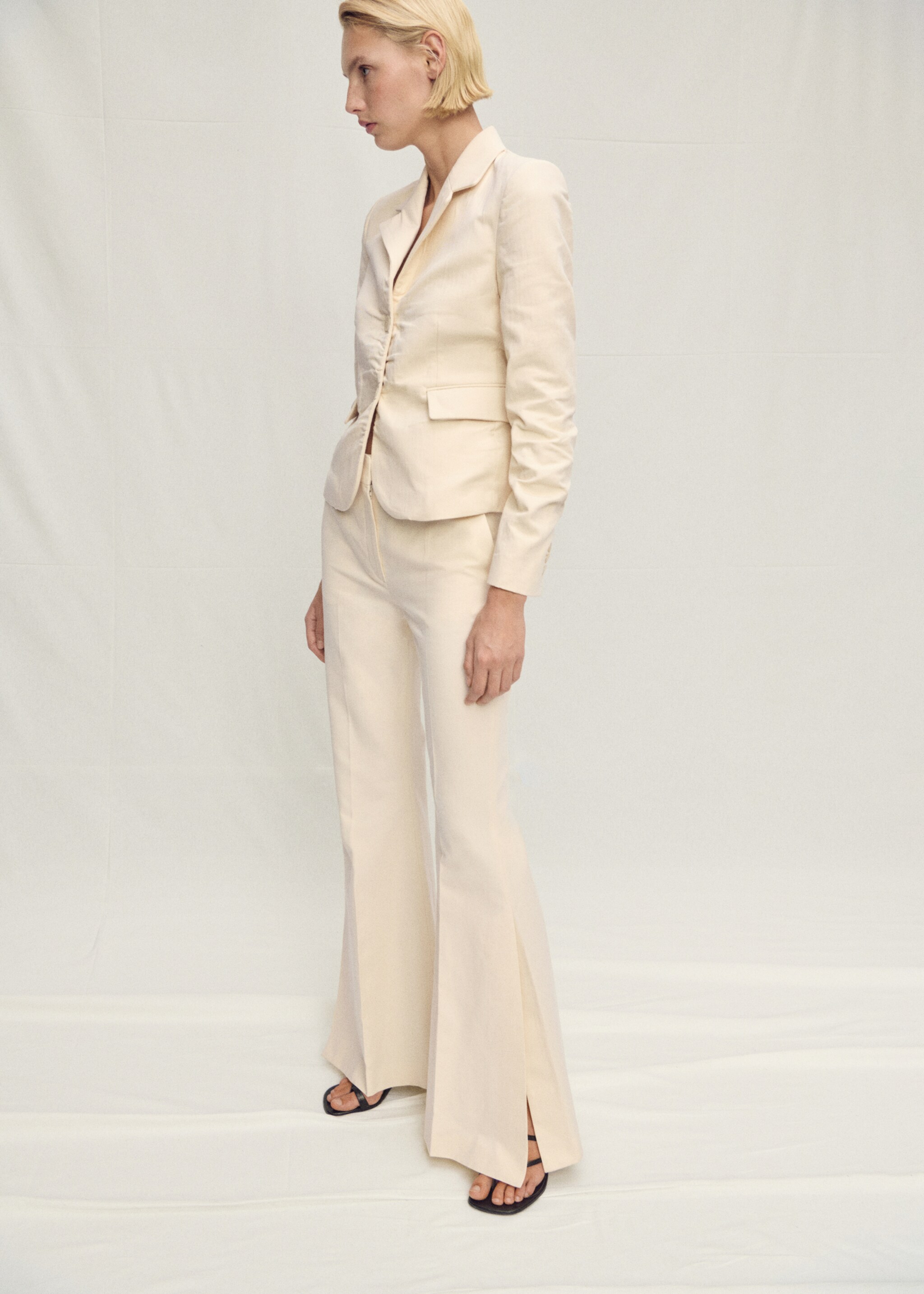Flared linen-blend suit trousers - Details of the article 1