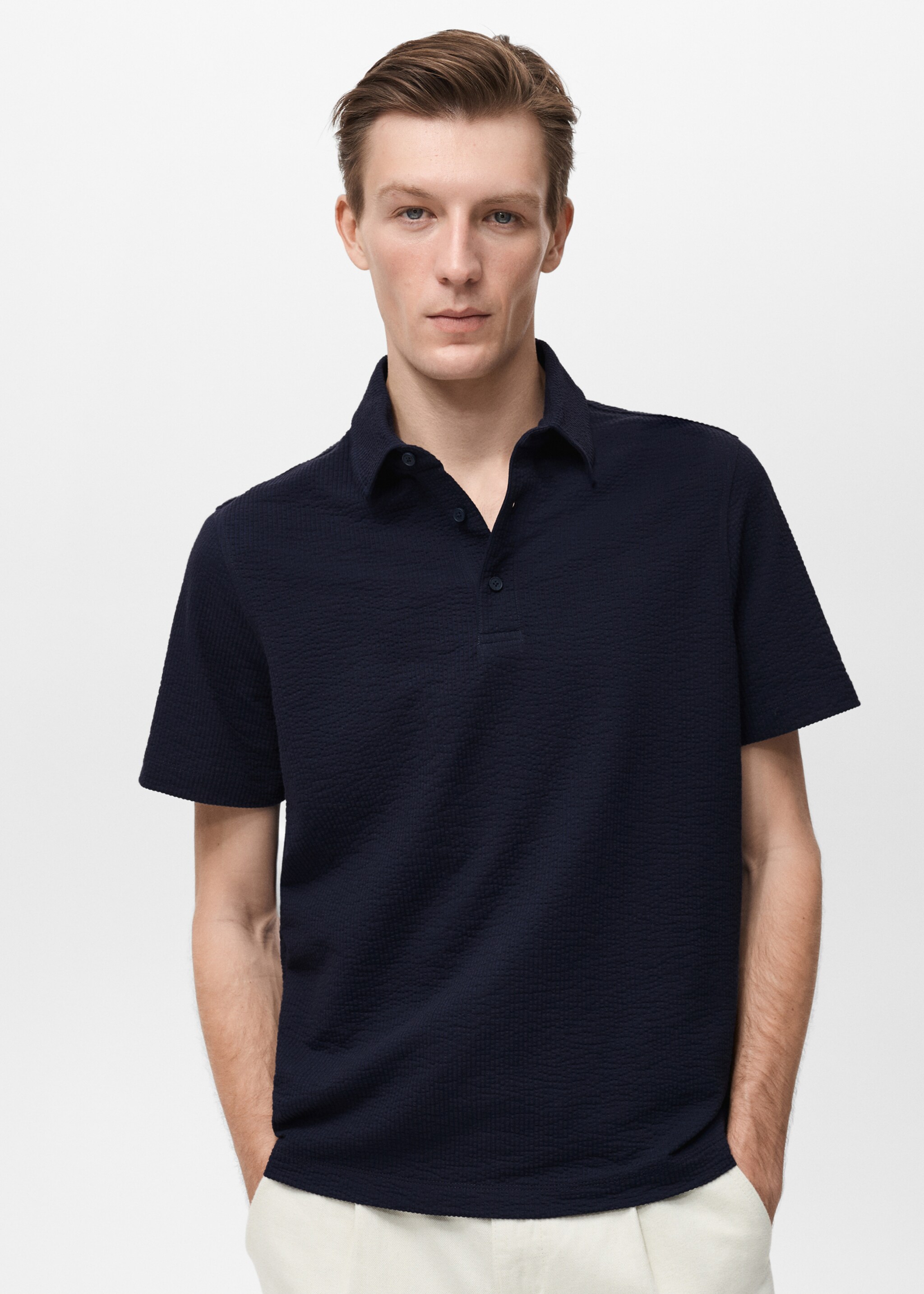 Seersucker cotton polo shirt - Medium plane