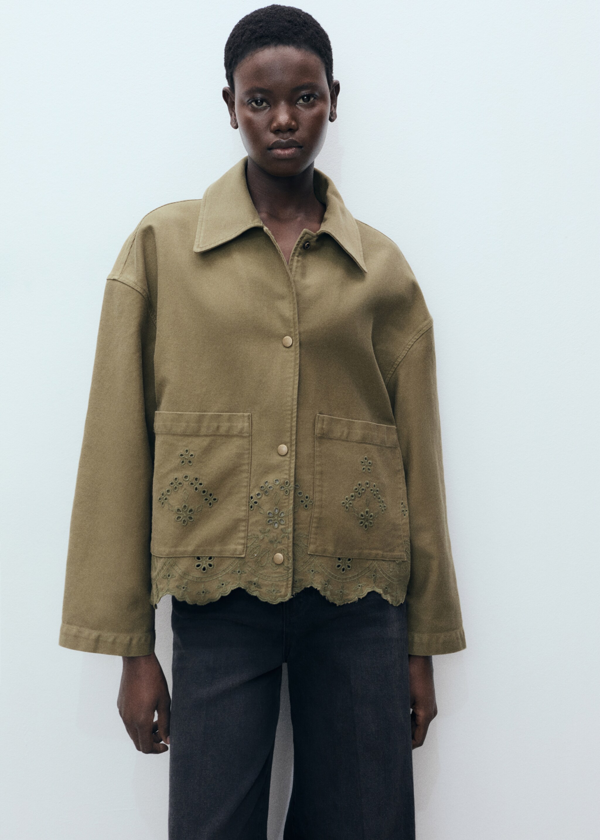 Cotton overshirt with openwork details - Medium plane