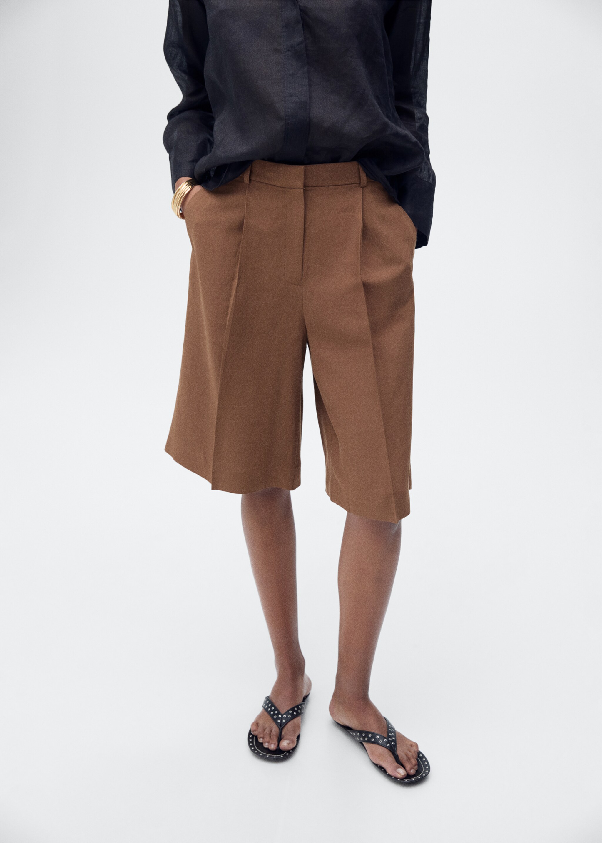 Linen-blend suit bermuda shorts - Medium plane