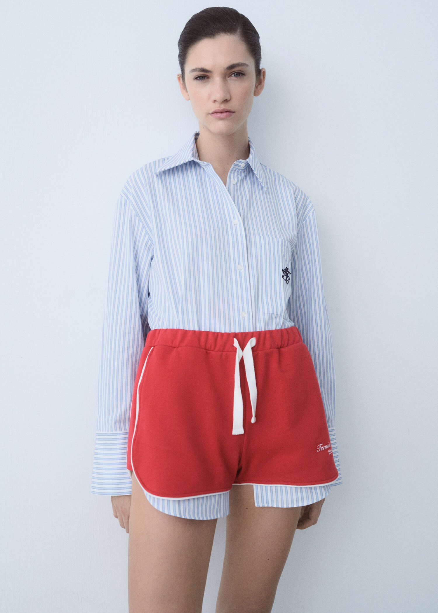 Striped poplin shirt with embroidered message - Medium plane