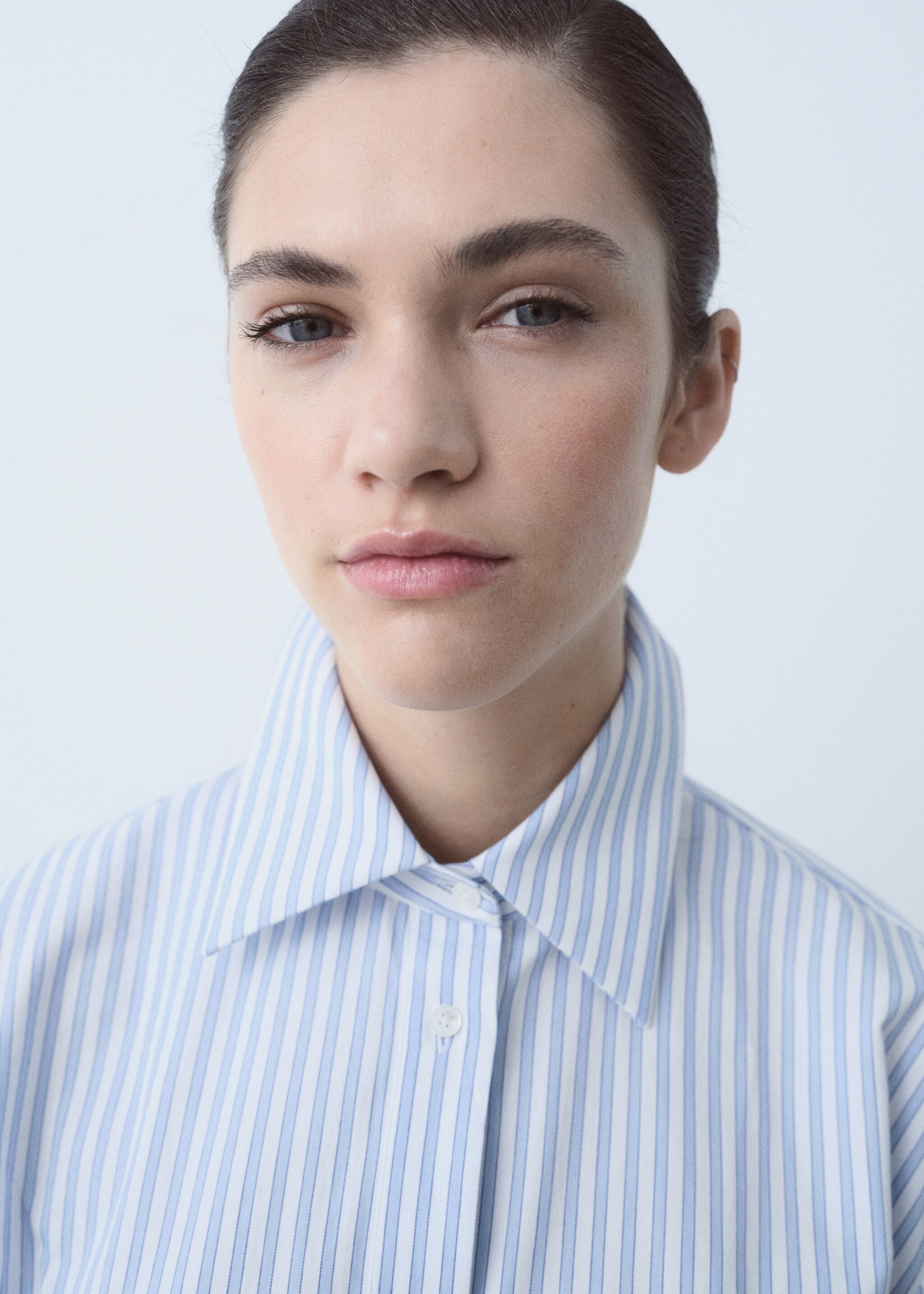 Striped poplin shirt with embroidered message - Details of the article 1