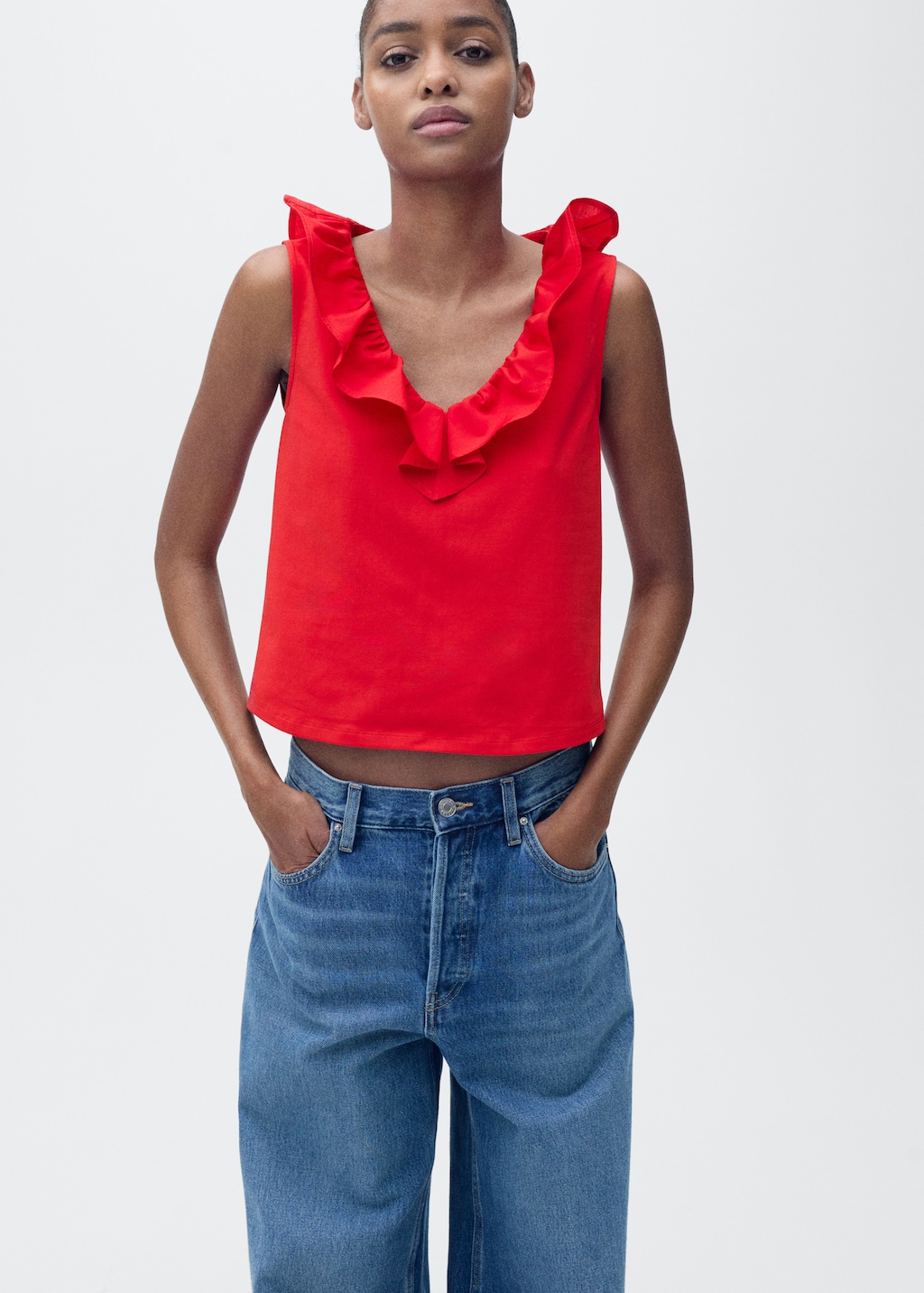 Mango Cotton top with ruffles