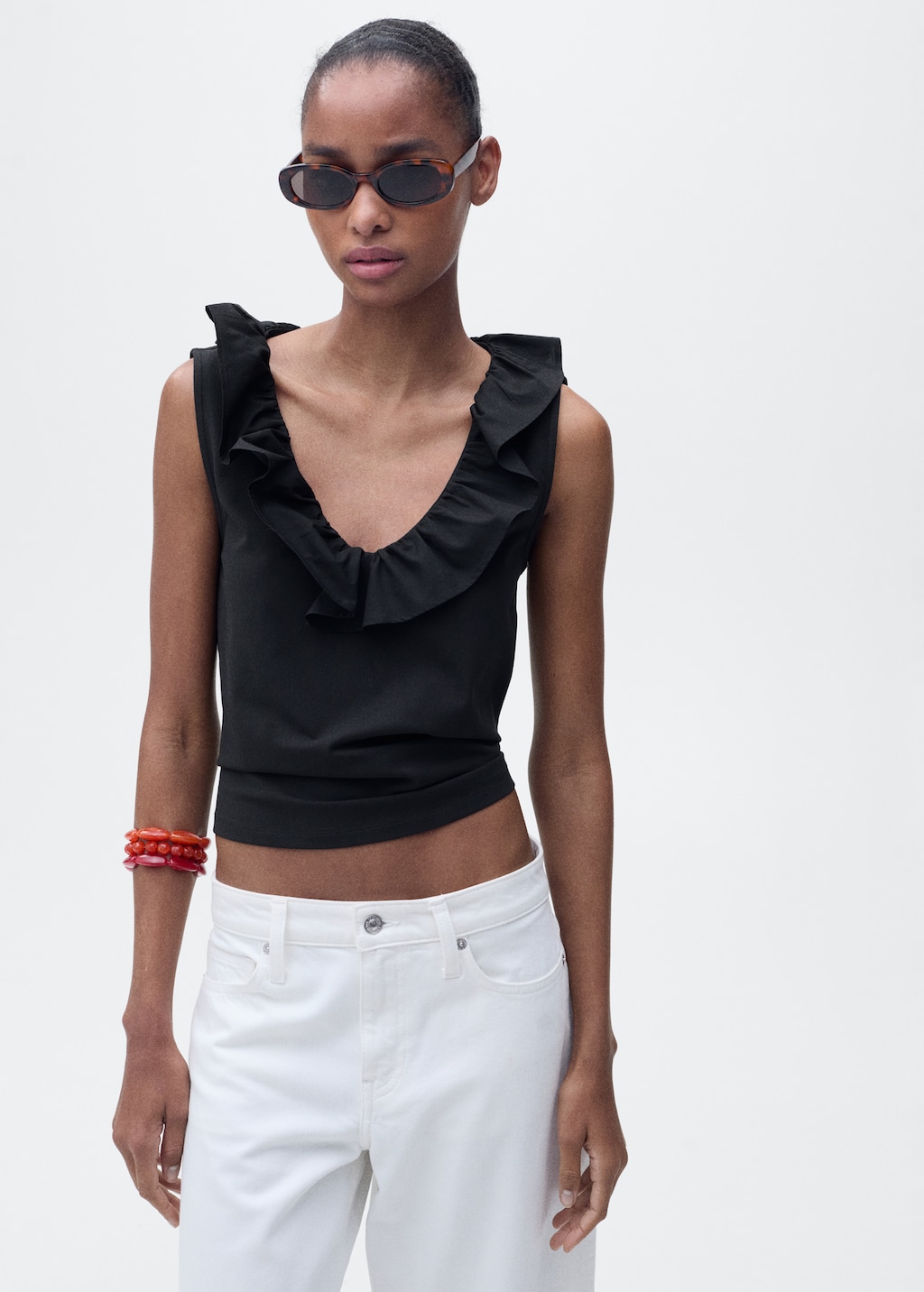 Mango Cotton top with ruffles