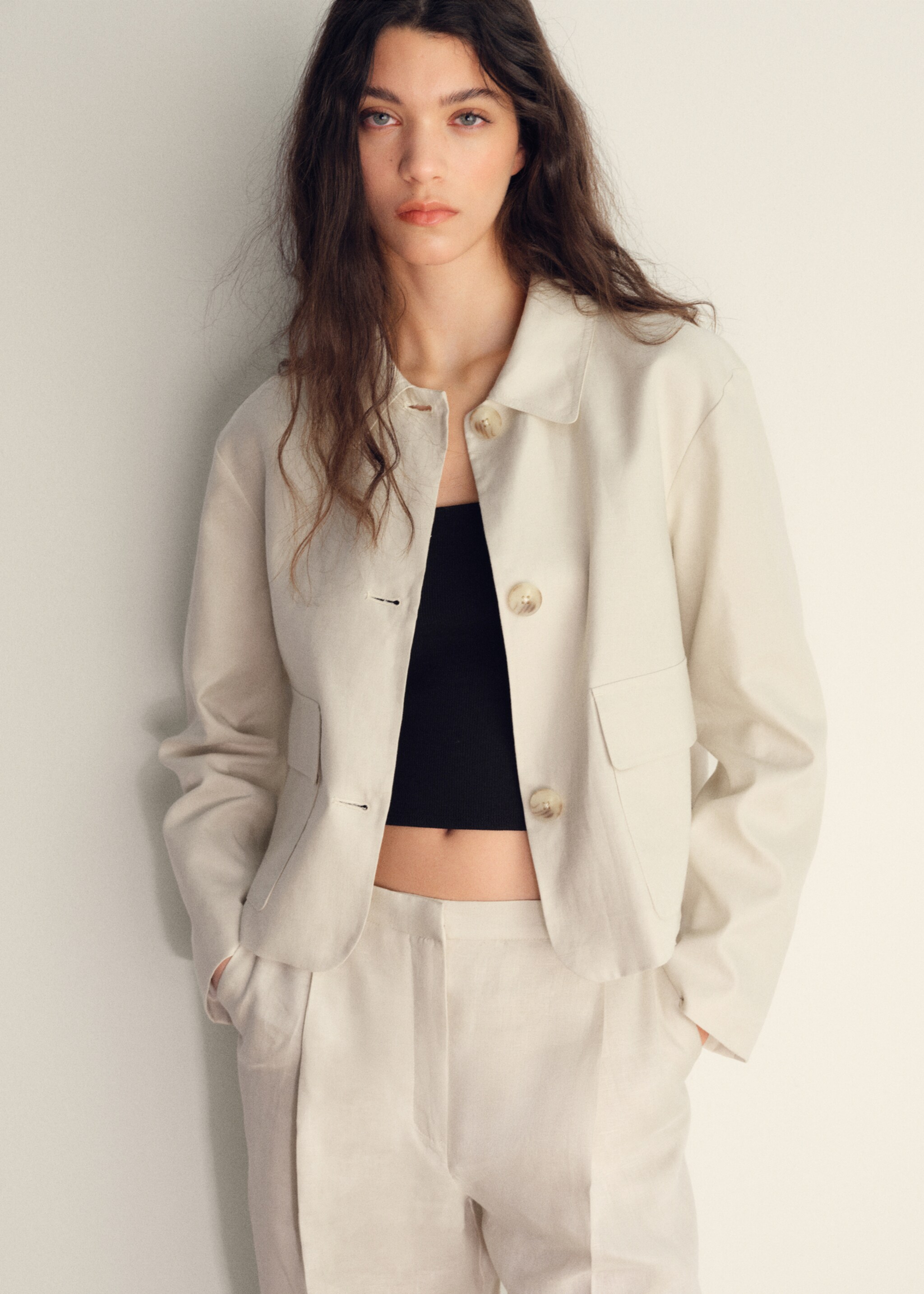 Straight-fit linen trousers with pleats - Details of the article 1