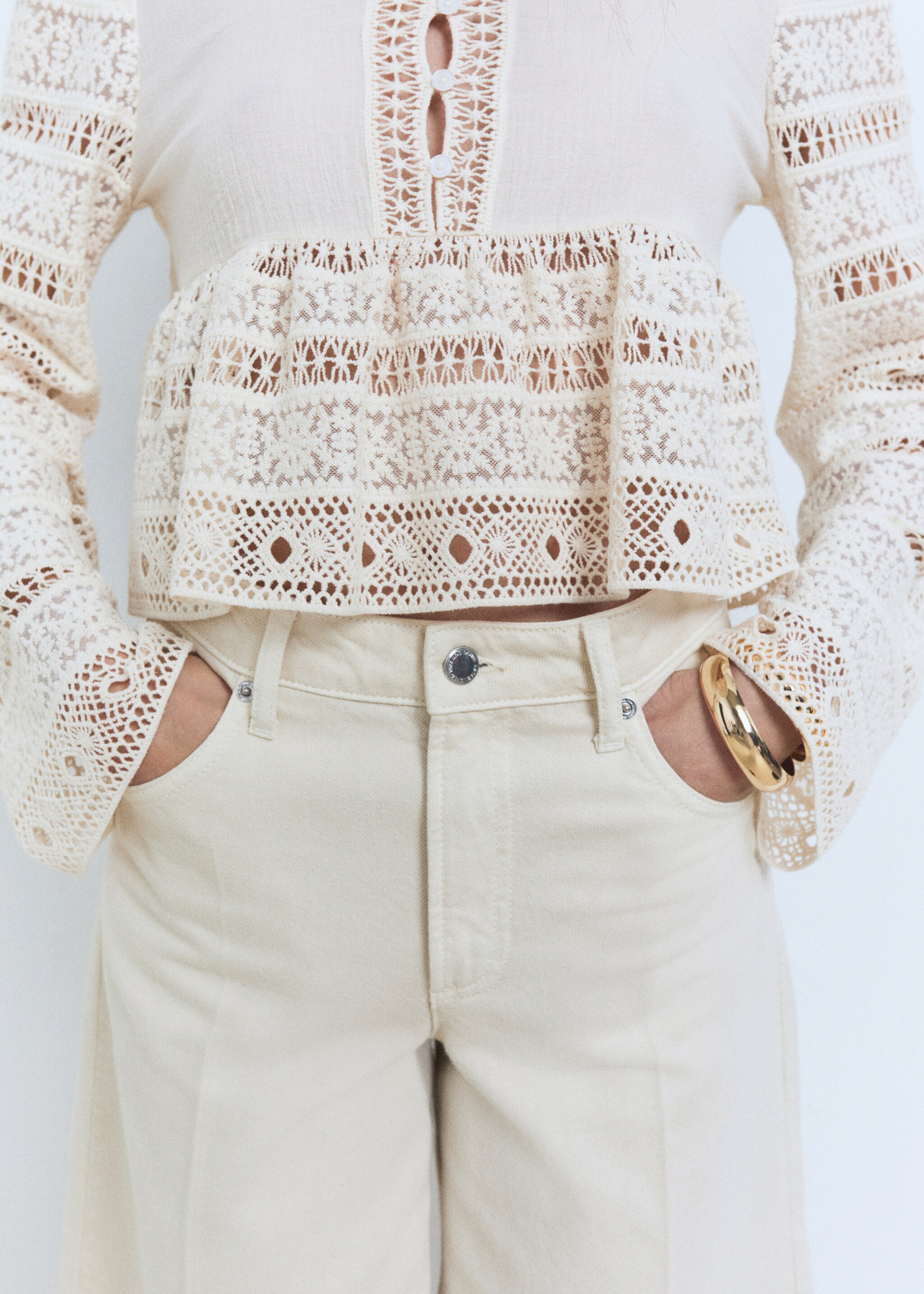 Embroidered cotton blouse with openwork details - Details of the article 6
