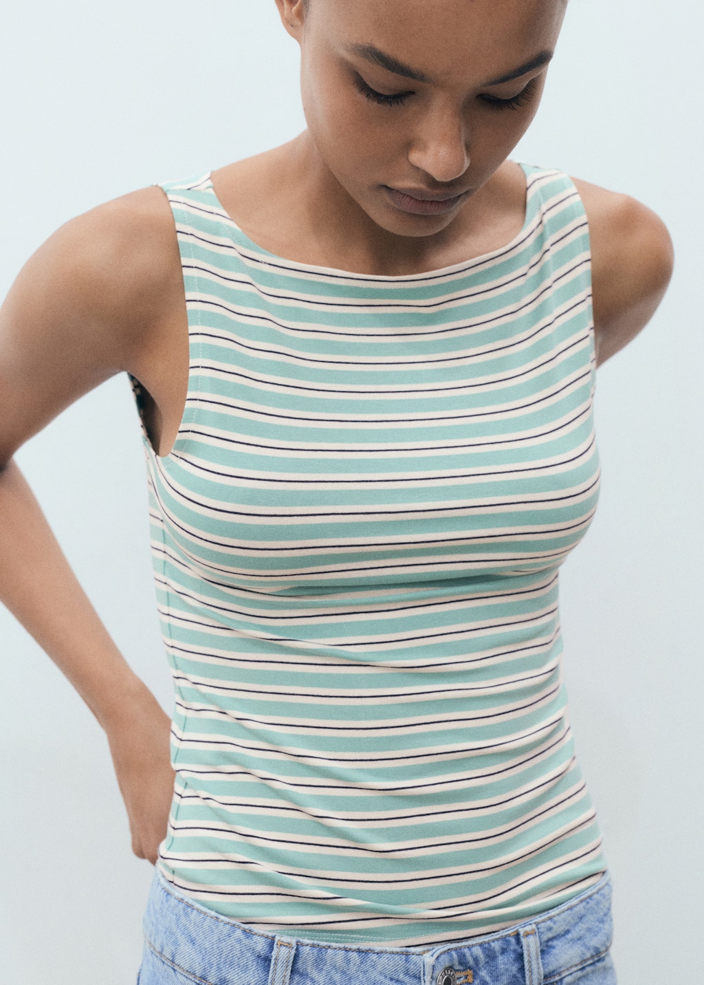 Striped boat-neck top - image 4