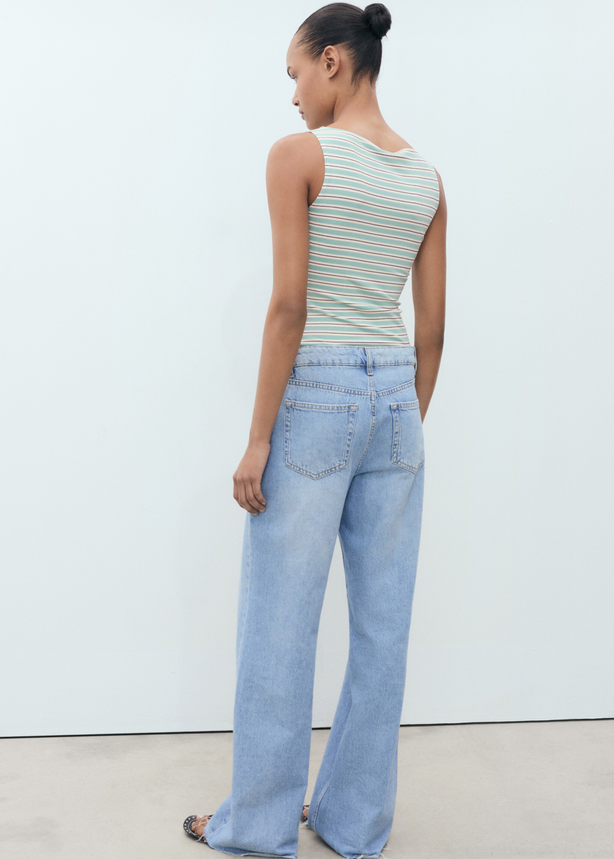 Striped boat-neck top - Reverse of the article, Green. Ref: 87068651-00.