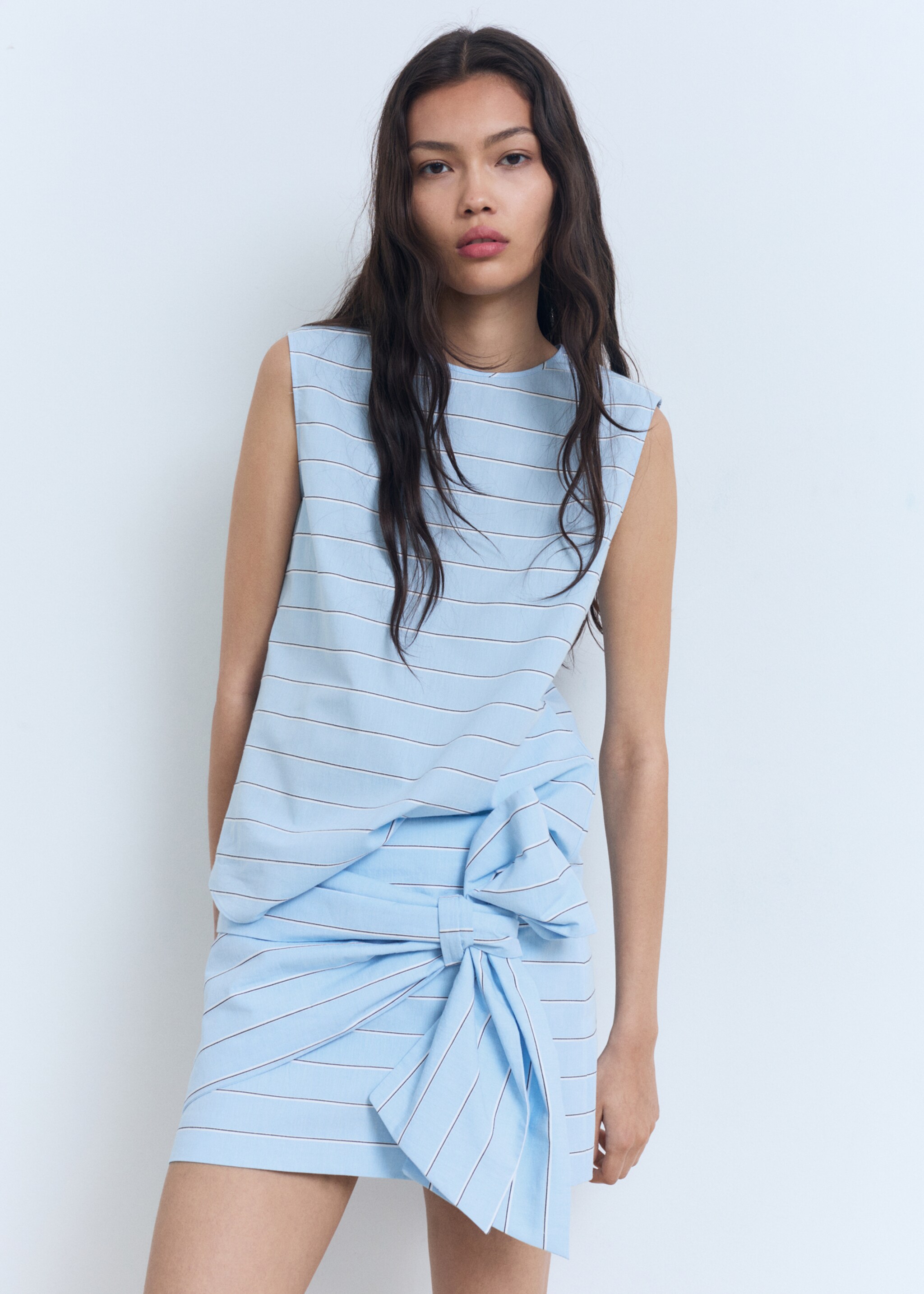 Striped cotton skirt with bow detail - Medium plane