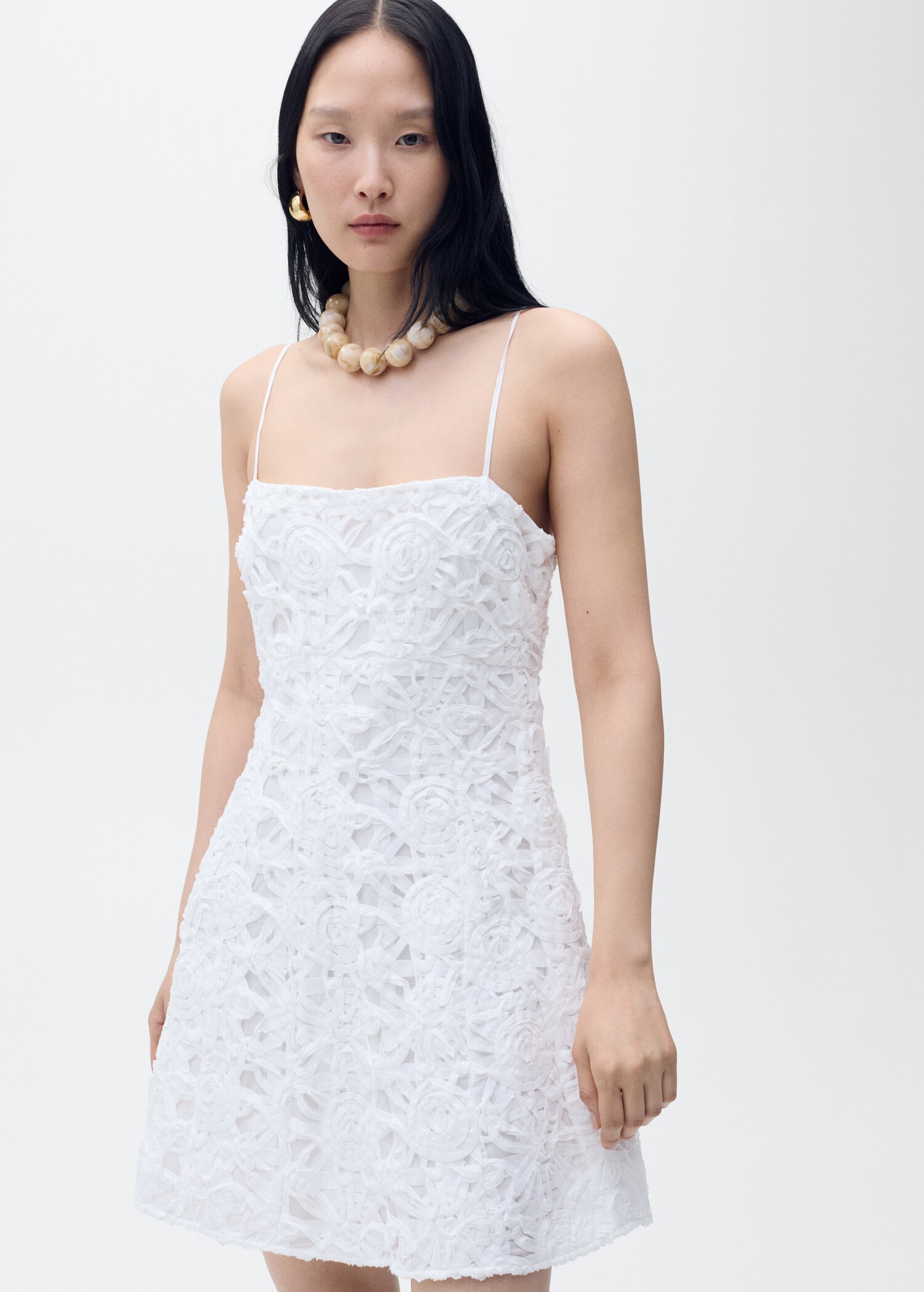 Short floral textured dress - Medium plane