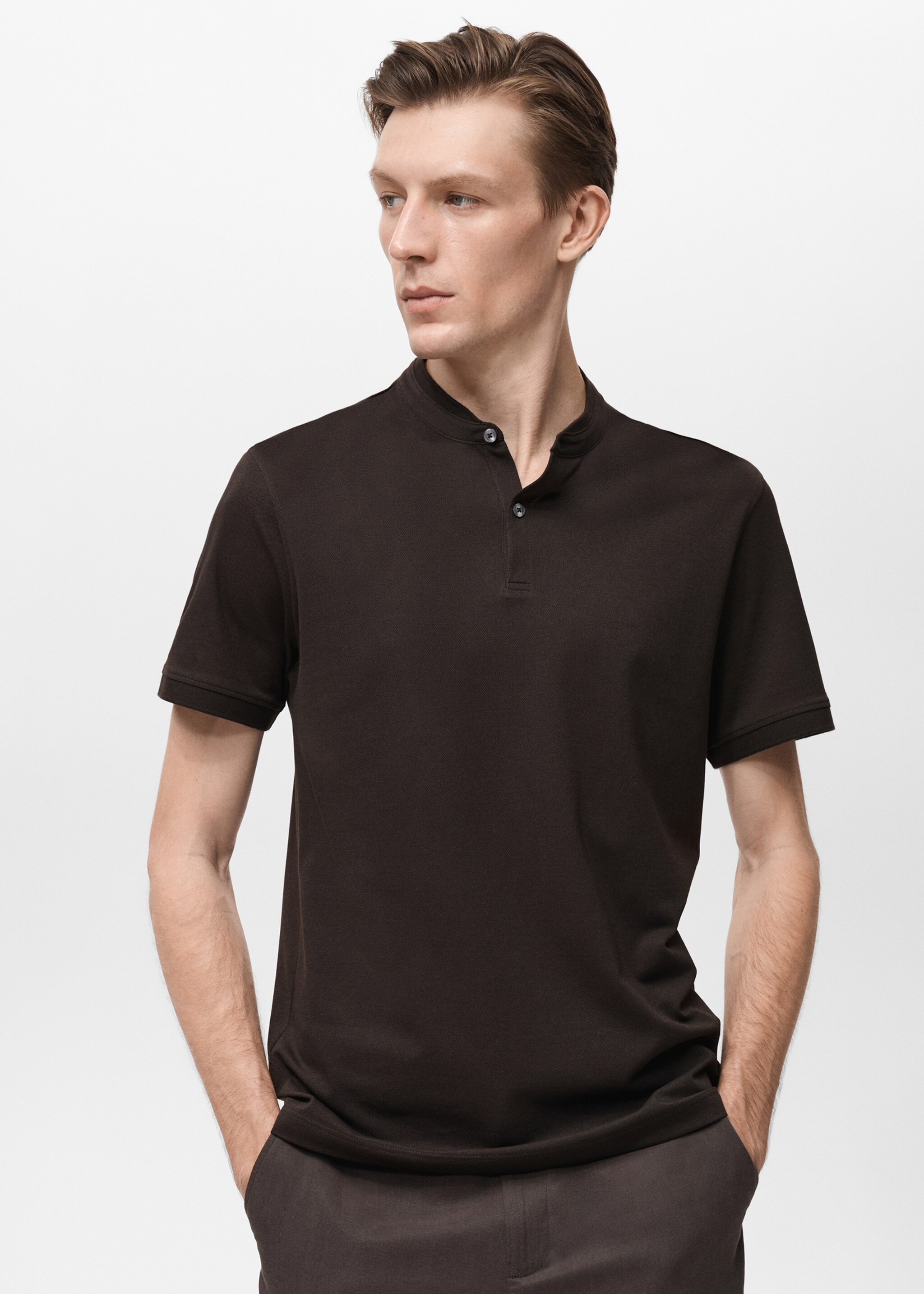 Mao collar cotton polo - Medium plane