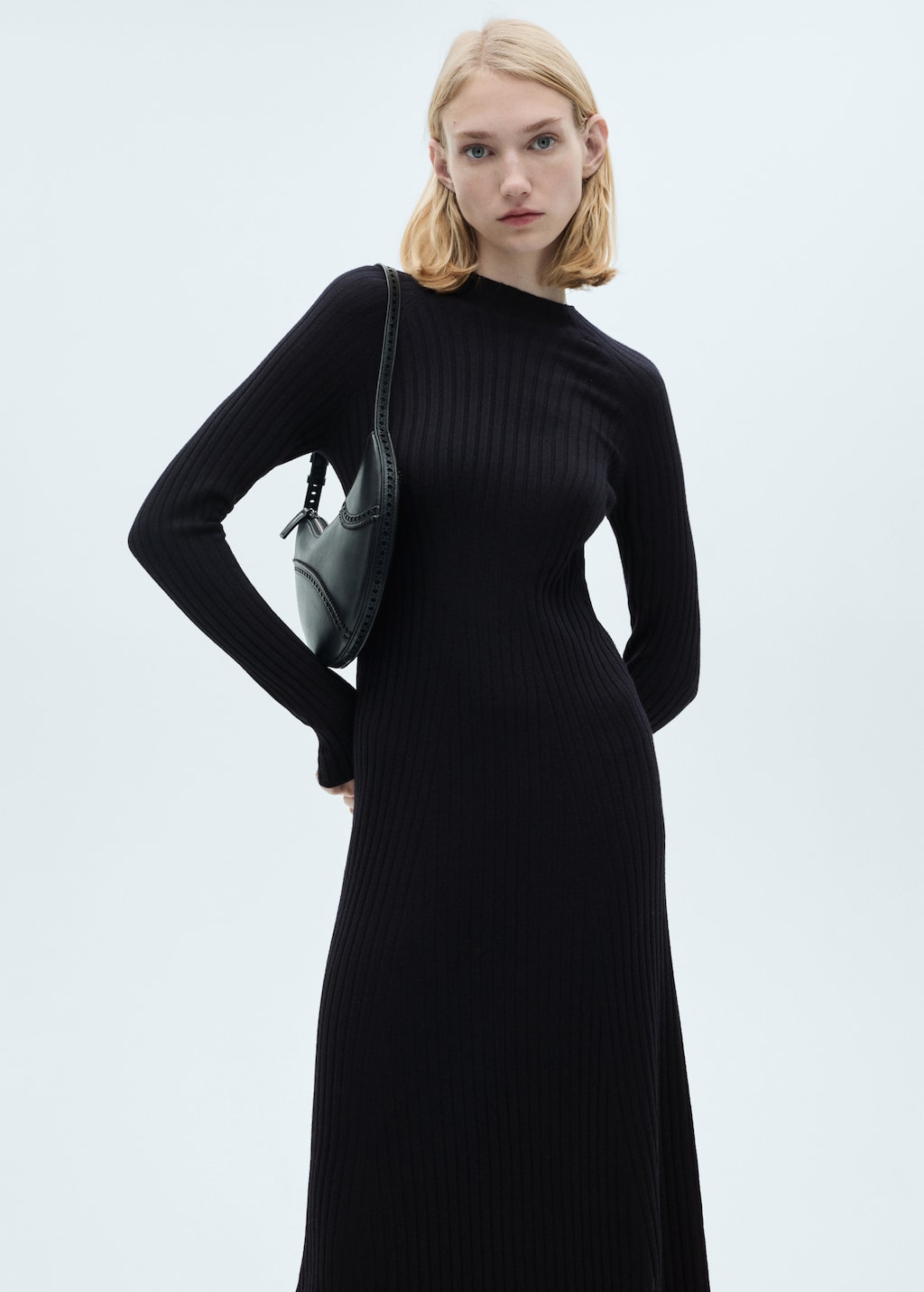 Mango Flared knit dress with perkins collar
