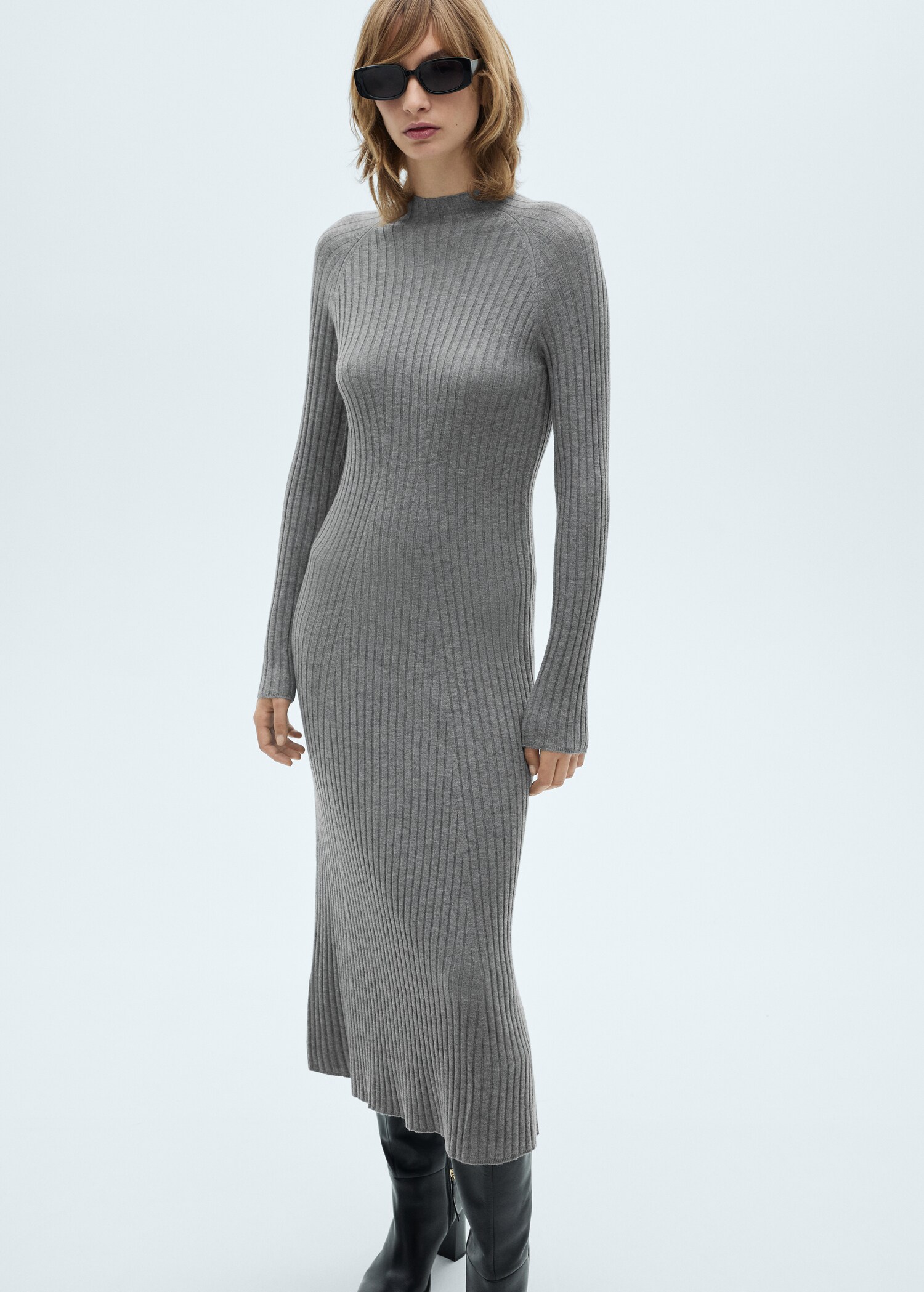 Flared knit dress with perkins collar - Medium plane