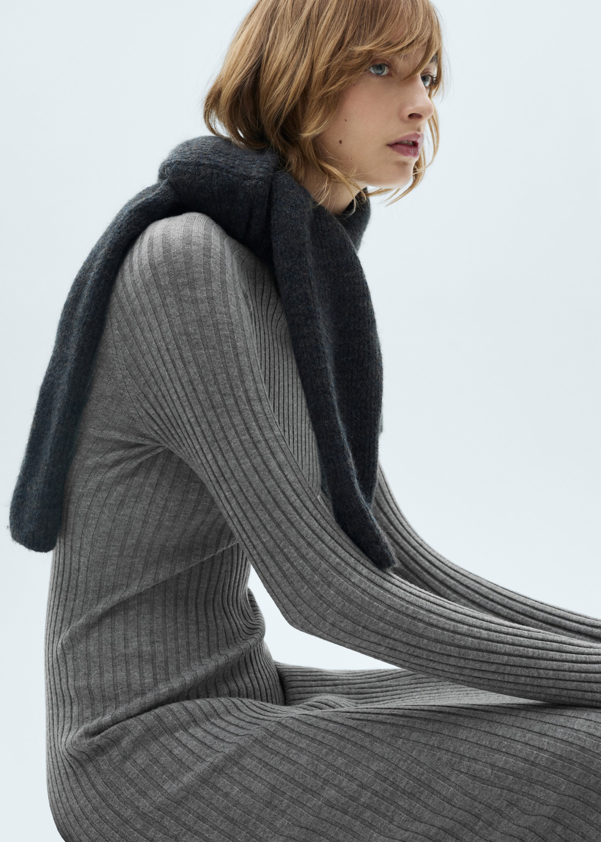 Flared knit dress with perkins collar - Details of the article 2