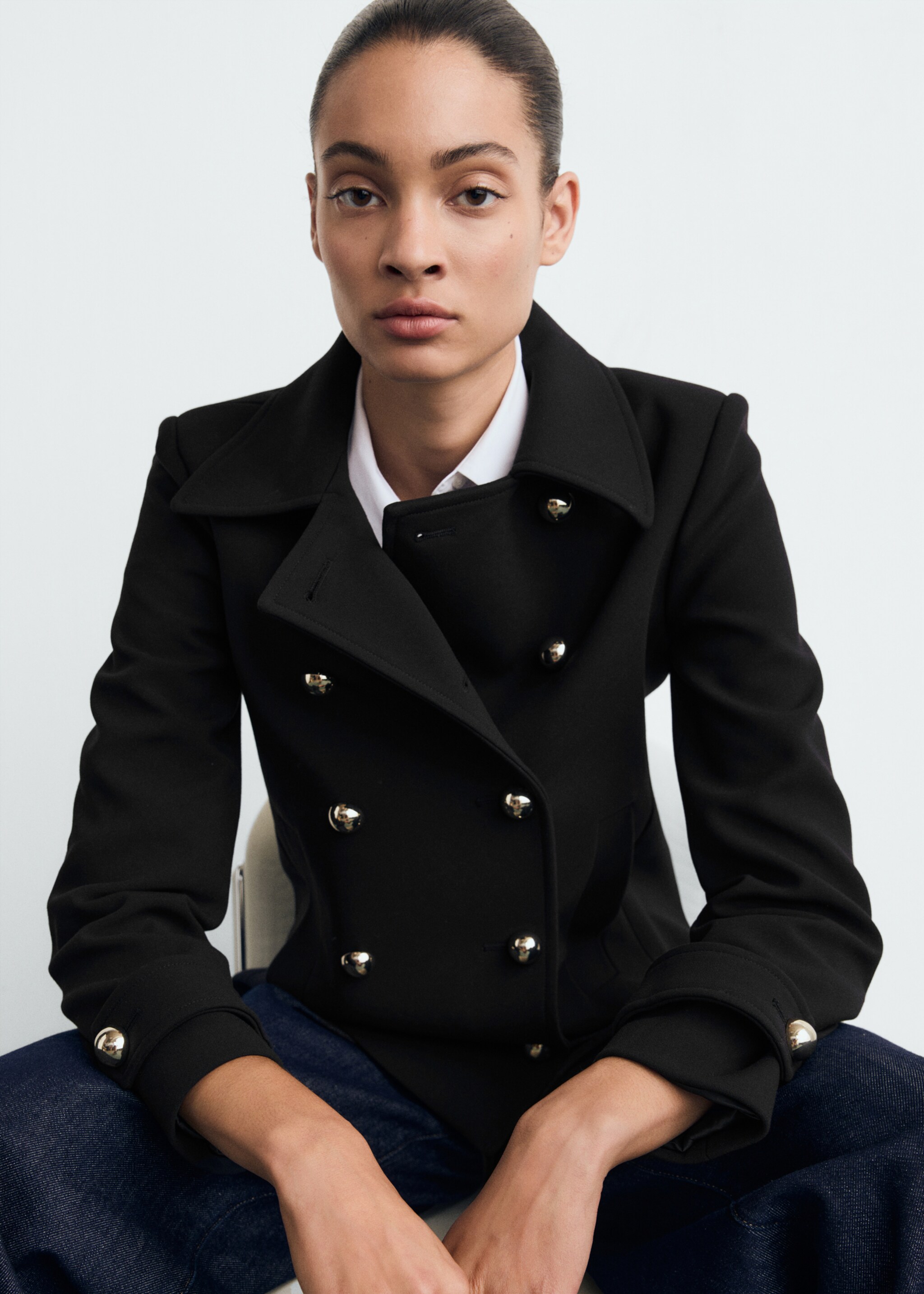 Double-breasted jacket with lapels - Medium plane, Black. Ref: 87070428-00.