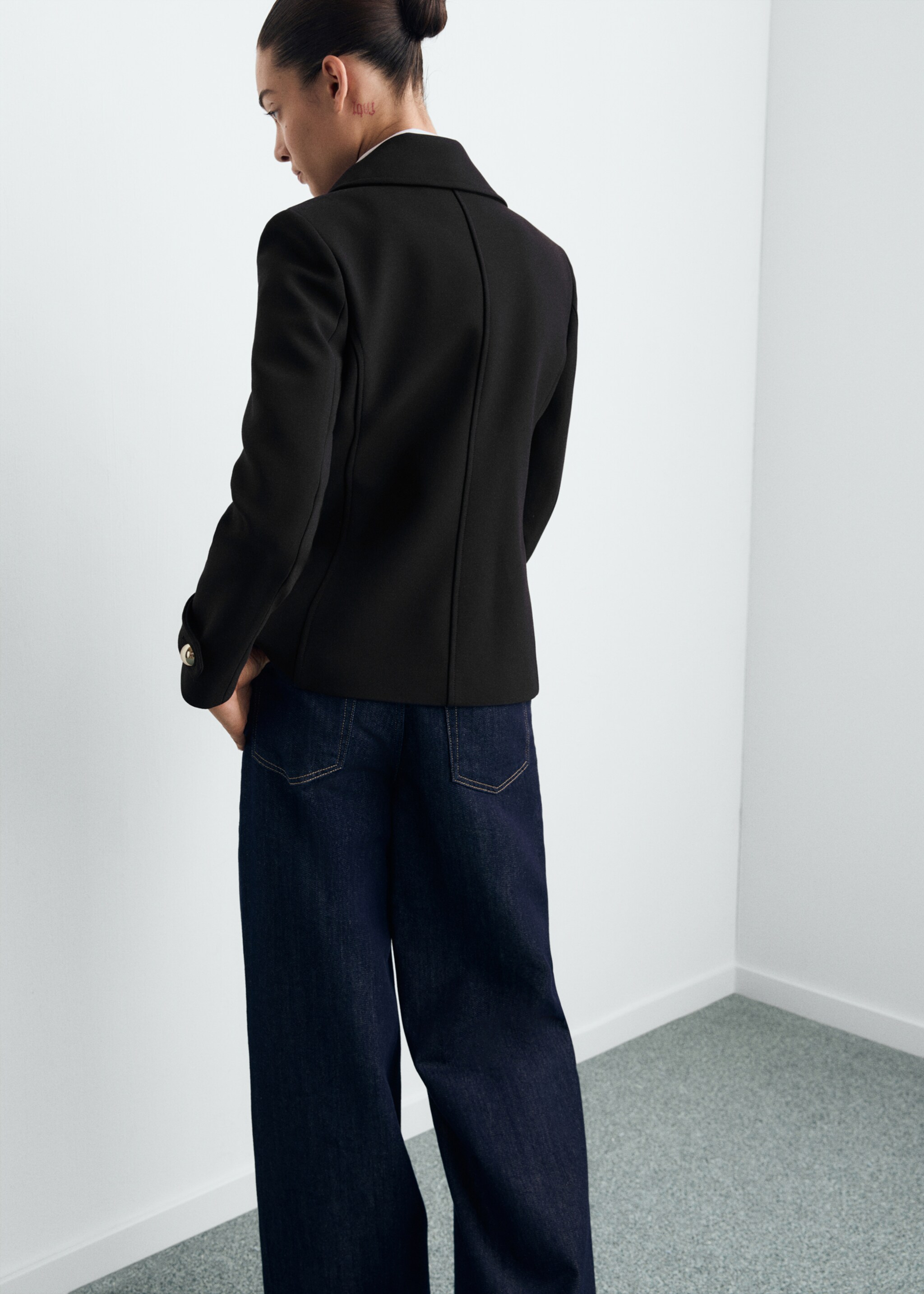 Double-breasted jacket with lapels - Reverse of the article, Black. Ref: 87070428-00.