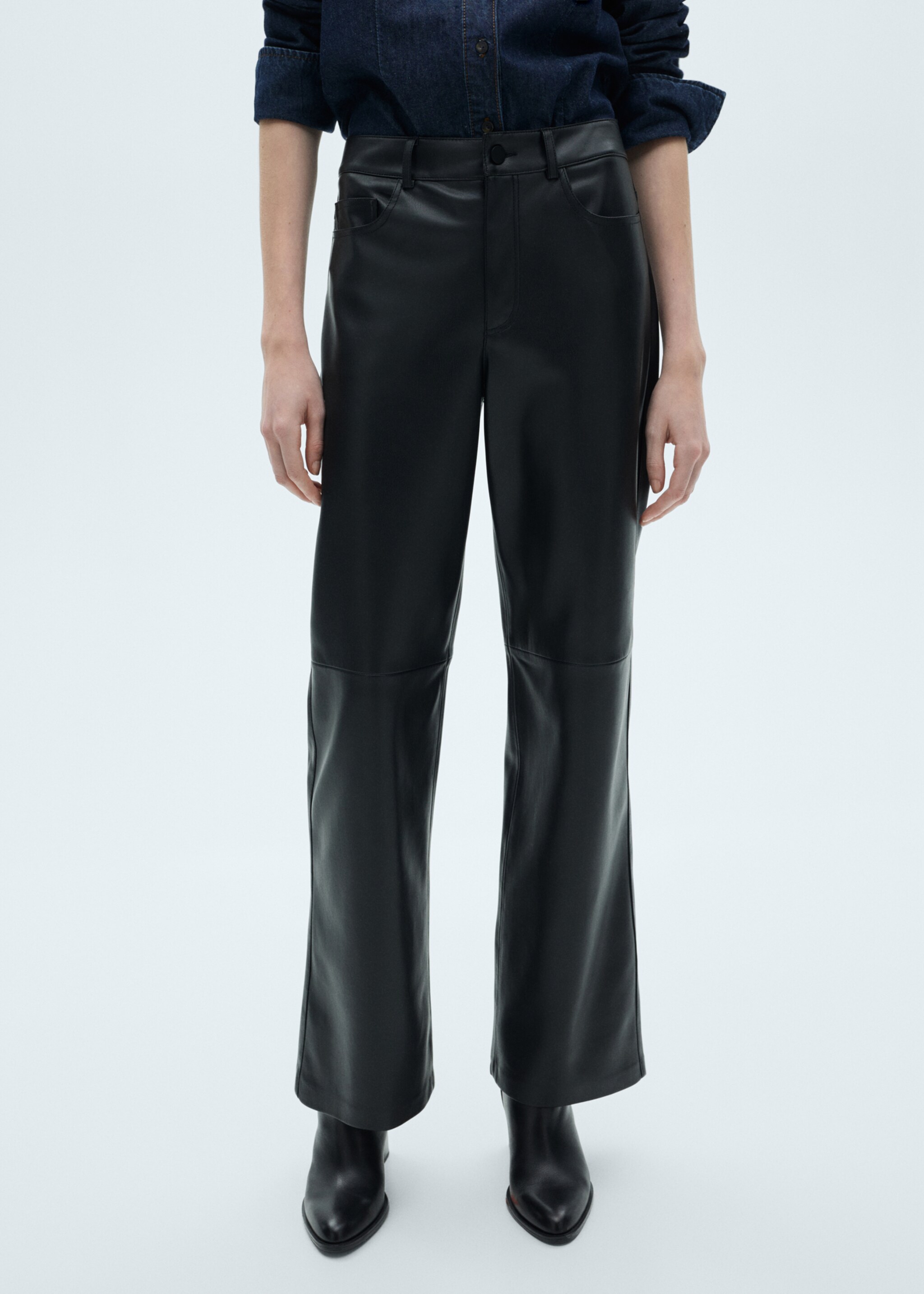 Leather-effect straight trousers - Medium plane