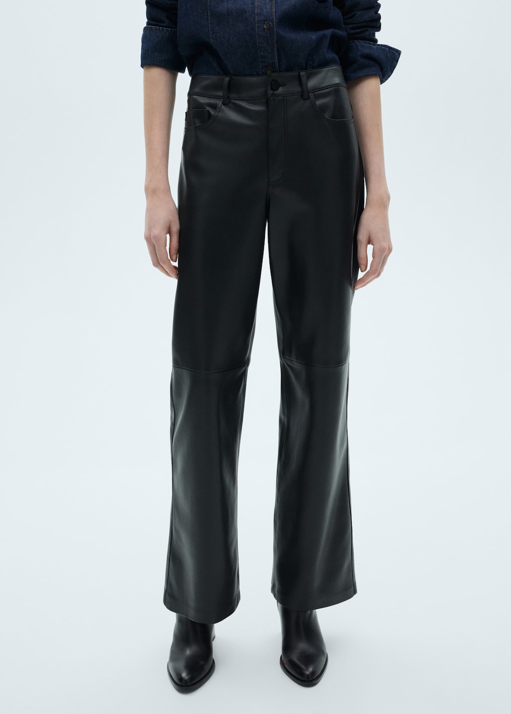 Skinny Trousers Color Block Leather Pants Leather-effect Straight