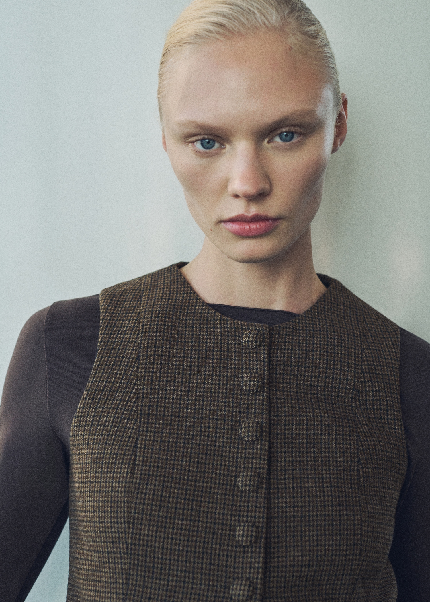 Gilet laine micro pied-de-poule Femme MANGO France (La Réunion)