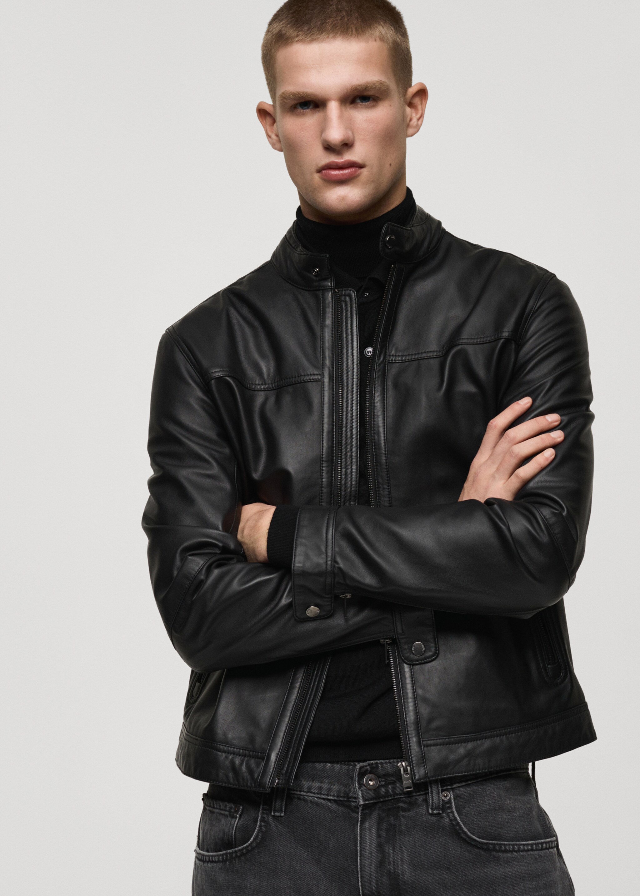 Blouson biker cuir nappa - Plan moyen