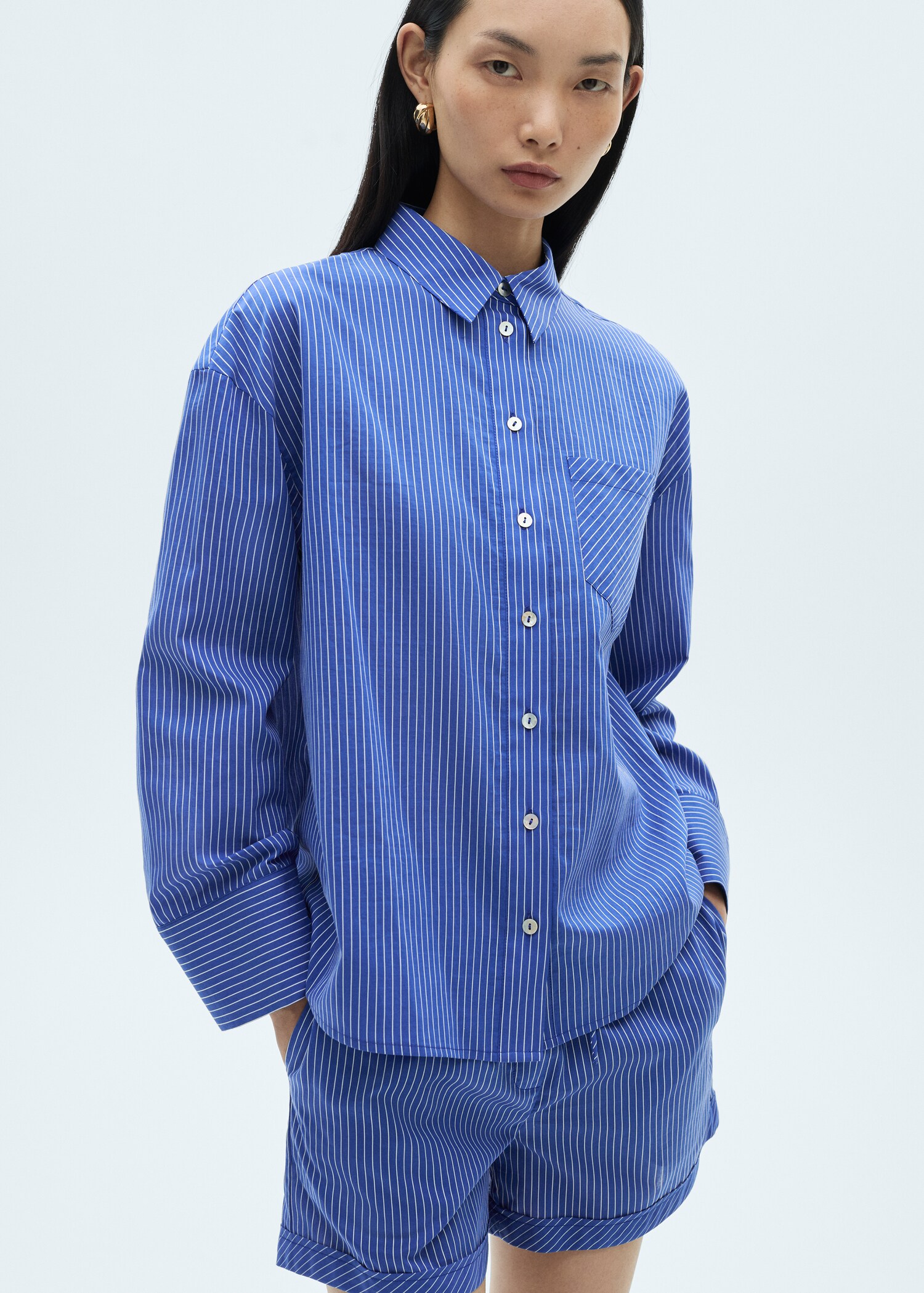 Striped cotton-blend shirt - Medium plane