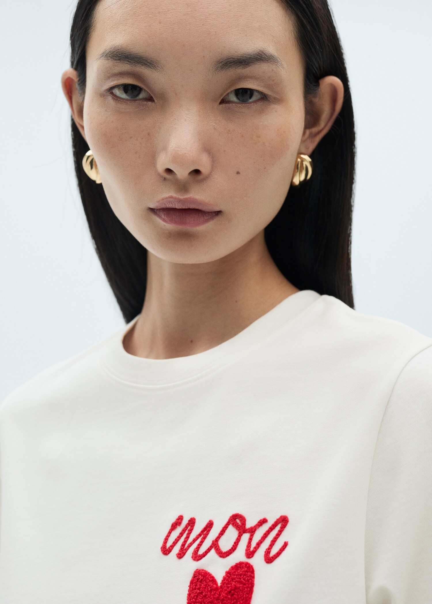 Embroidered detail cotton T-shirt - Details of the article 1