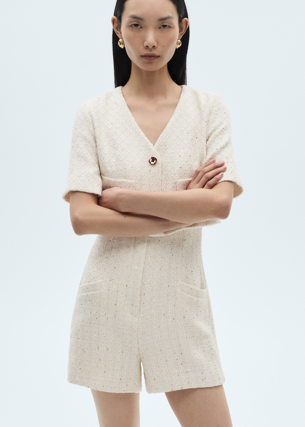 Short-sleeved tweed jumpsuit - Women | MANGO USA