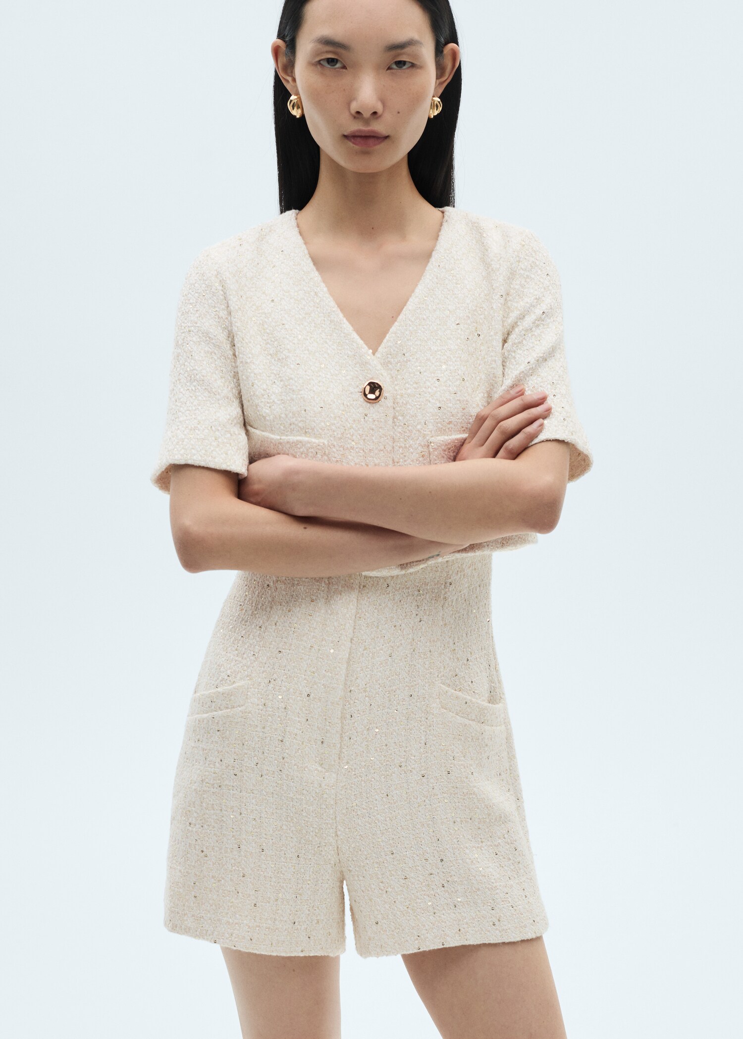 Short-sleeved tweed jumpsuit - Medium plane