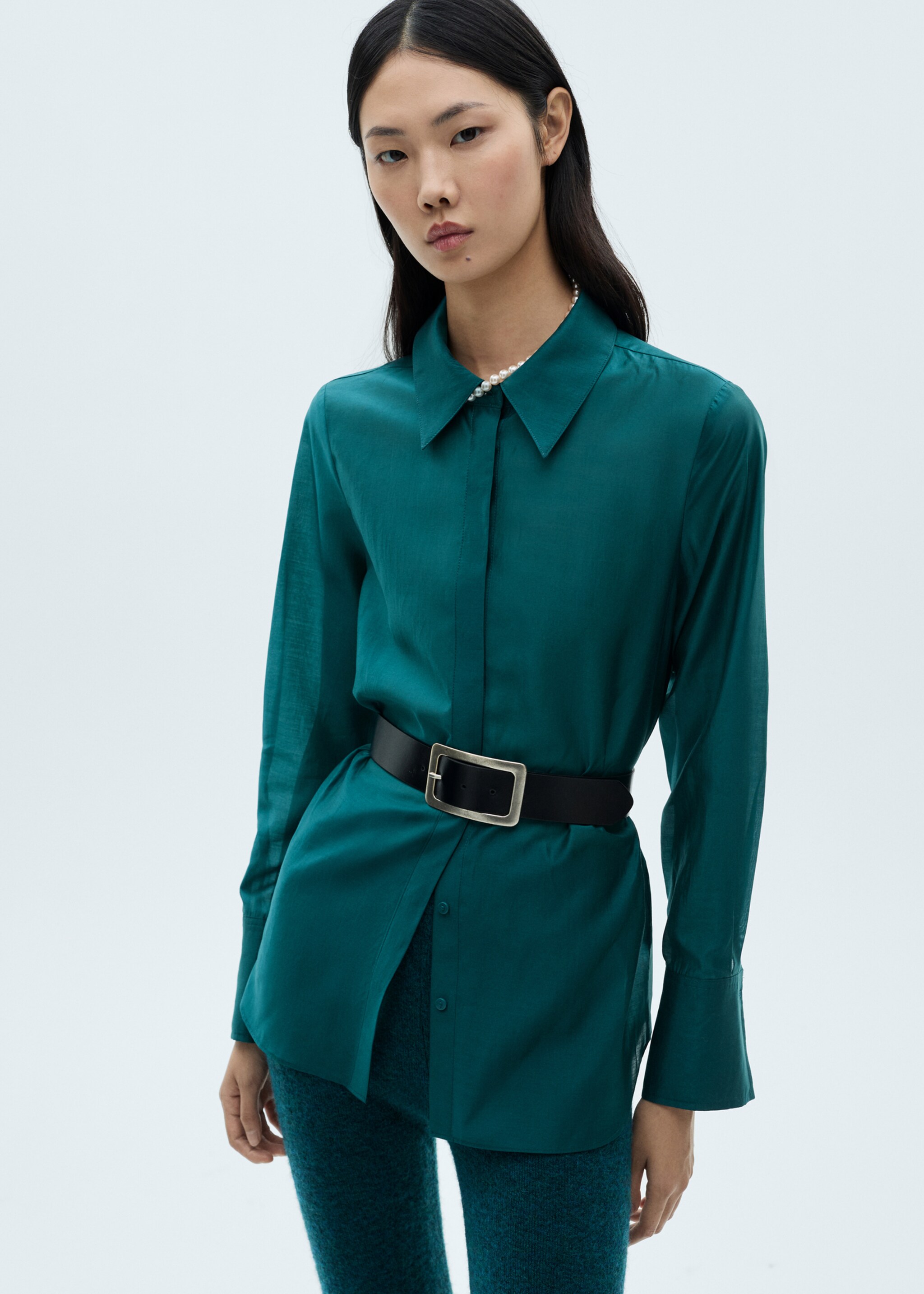 Satin shirt with hidden buttons - Medium plane