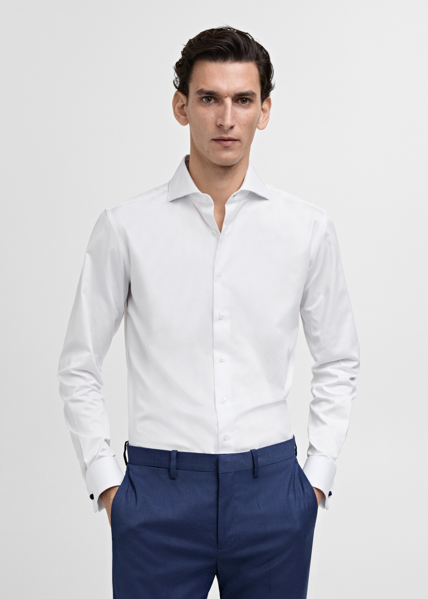 Slim-fit twill fabric suit with shirt cufflinks - Medium plane