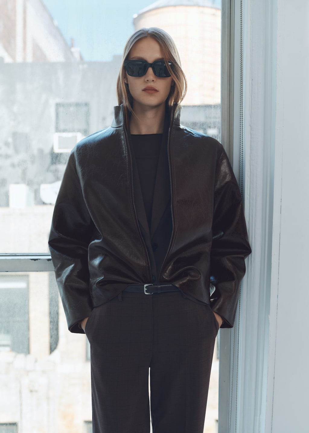 Perkins collar texture jacket