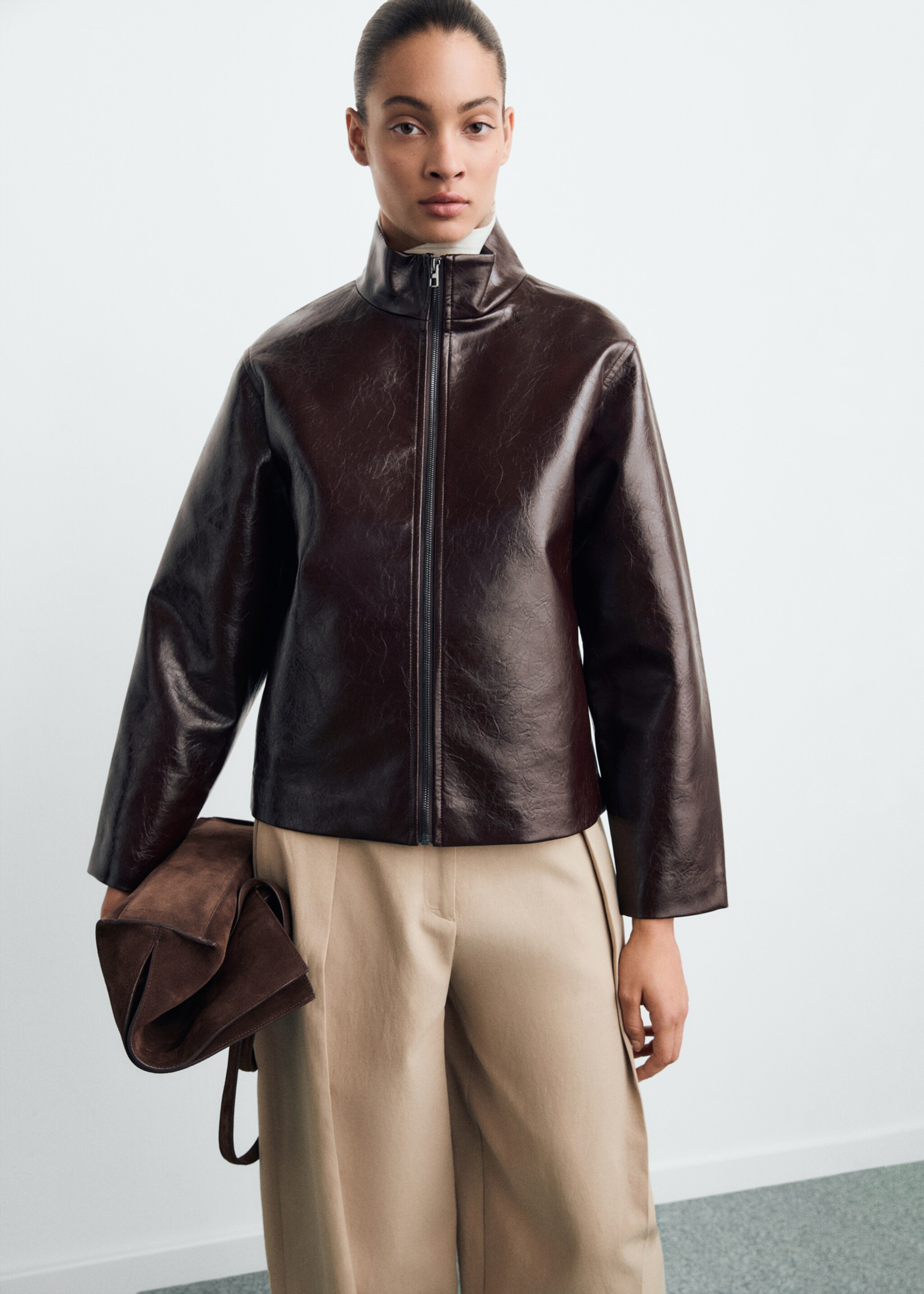 Perkins collar texture jacket - Medium plane, Brown. Ref: 87070640-00.