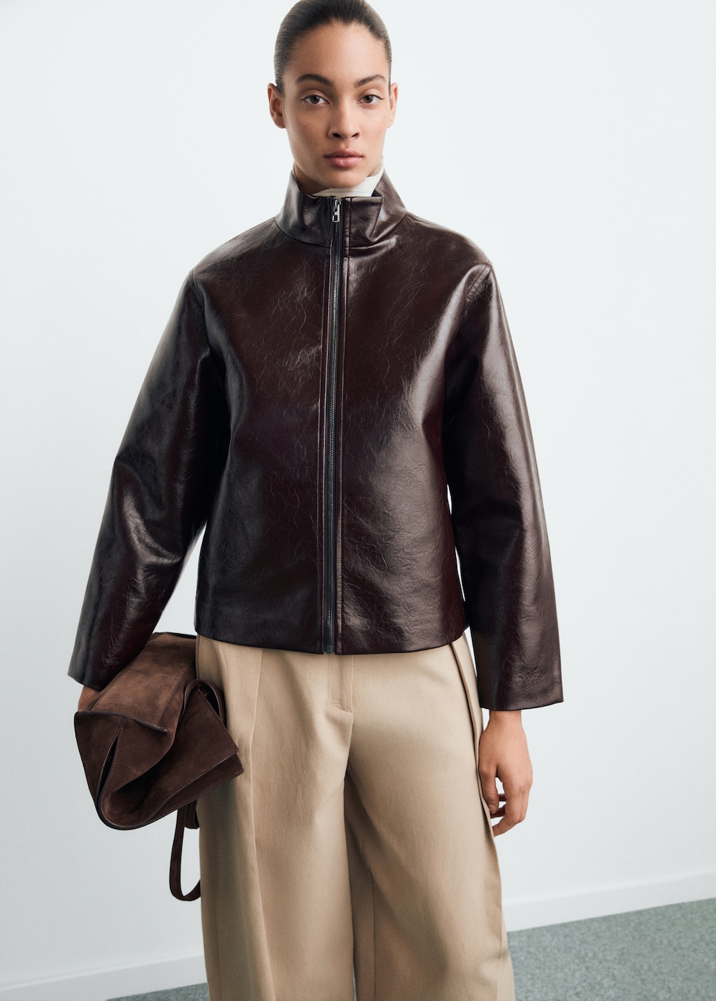 Perkins collar texture jacket