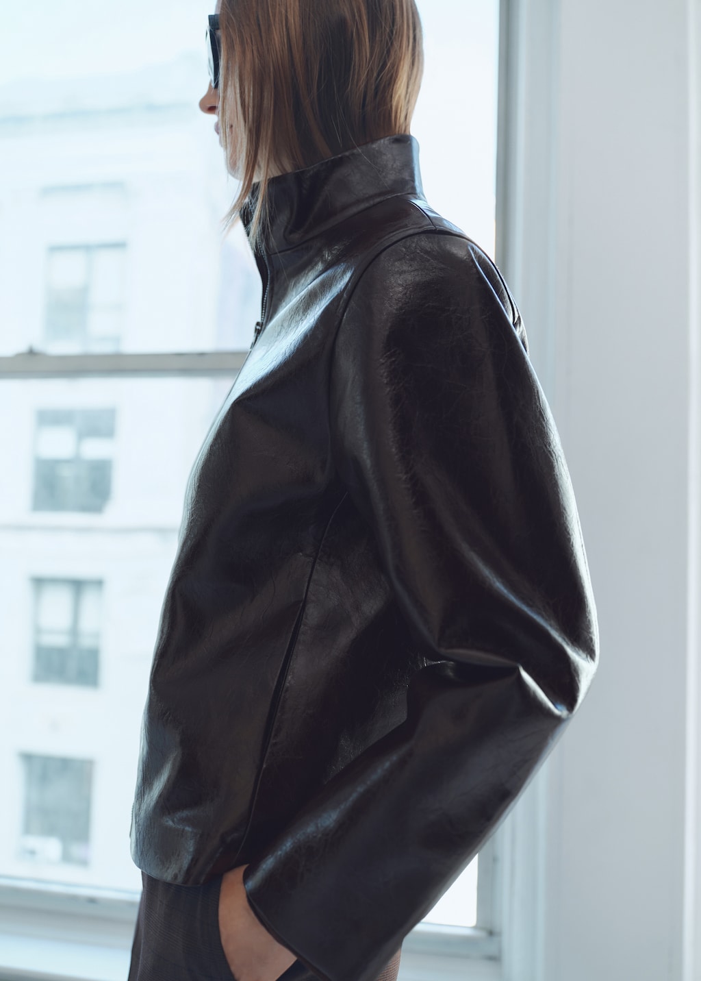 Perkins collar texture jacket