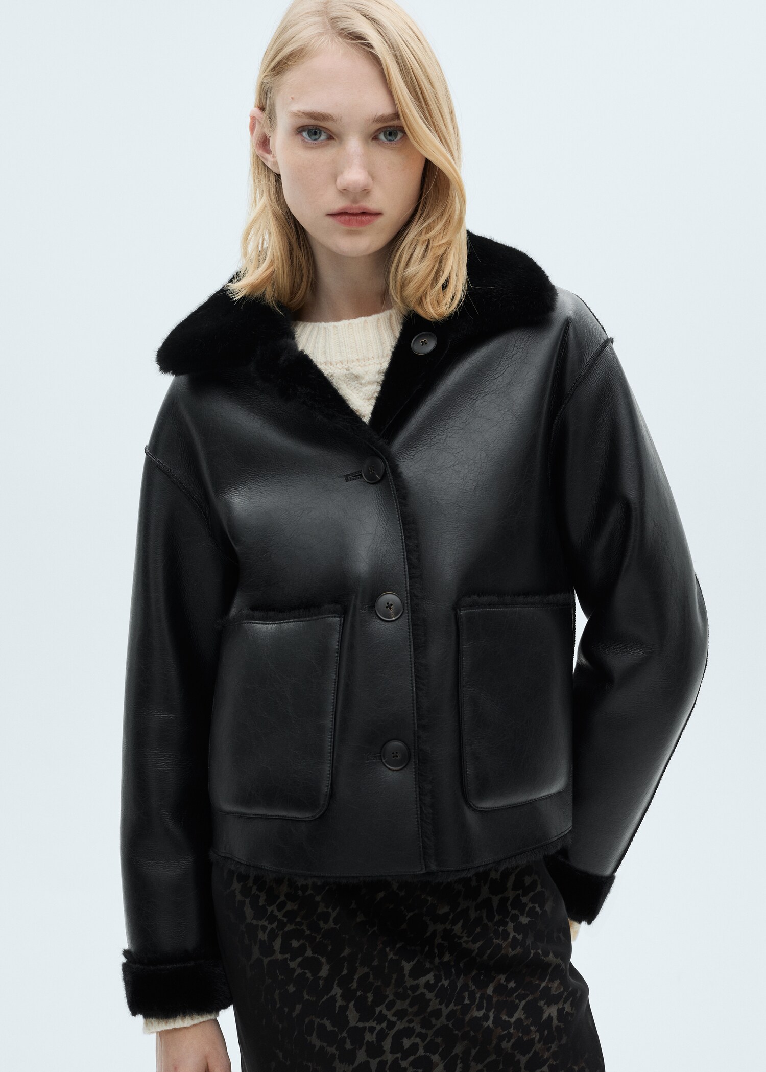 Double-sided leather-effect jacket with pockets - Medium plane