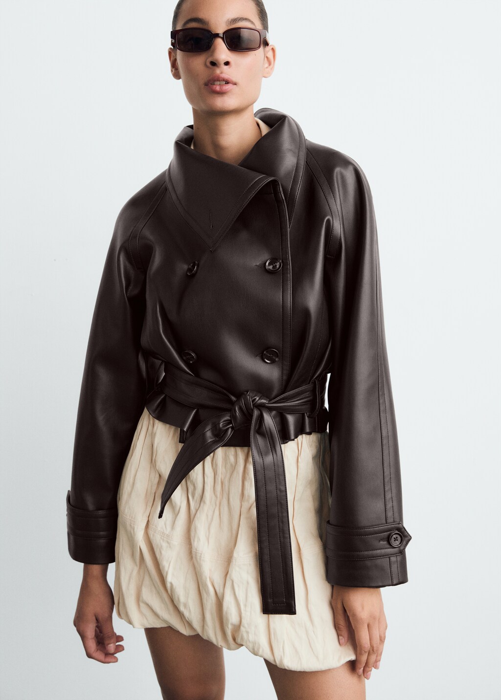 Faux-leather jacket with maxi lapels
