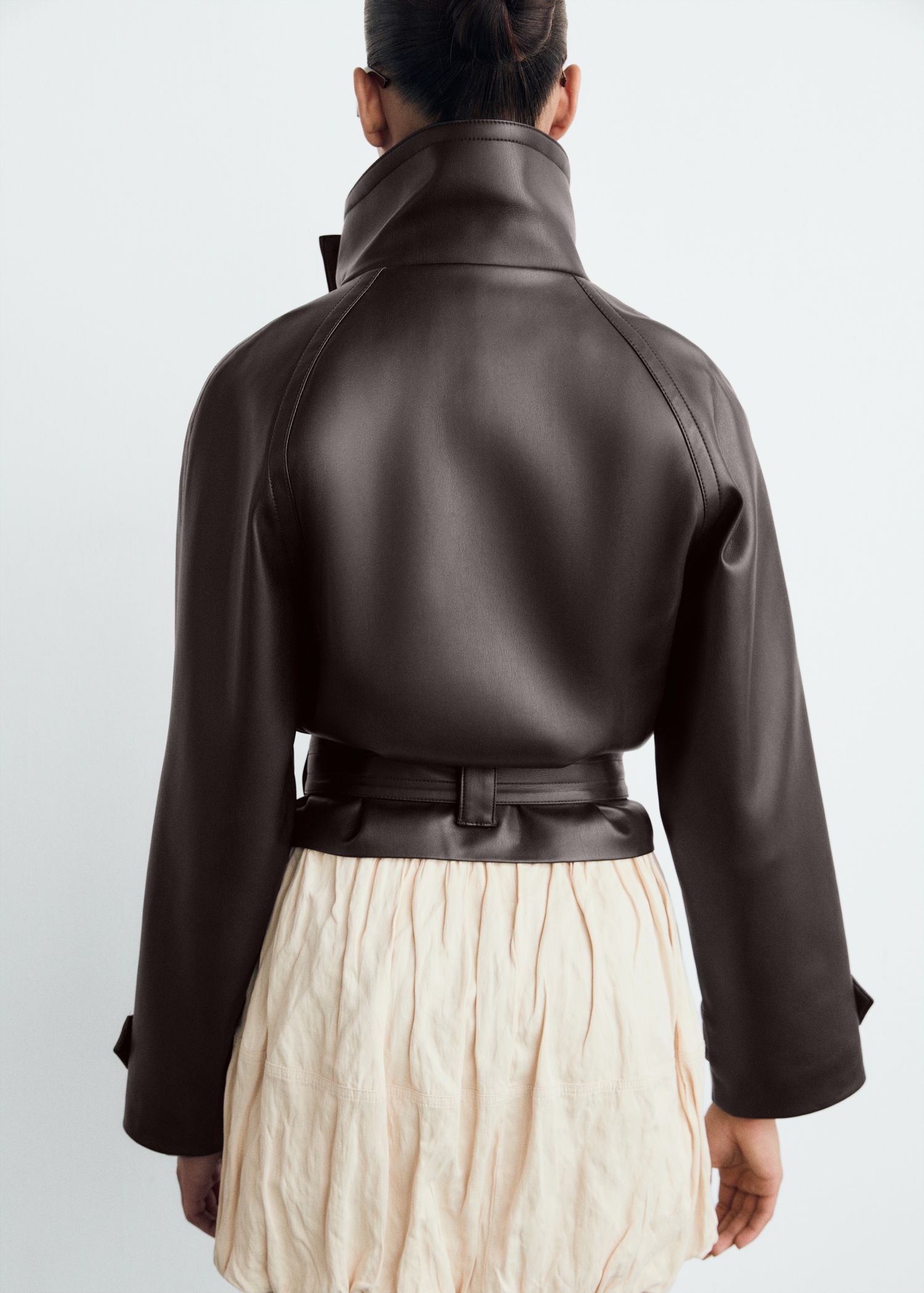 Maxi-jacket with leather-effect lapels - Women | MANGO USA