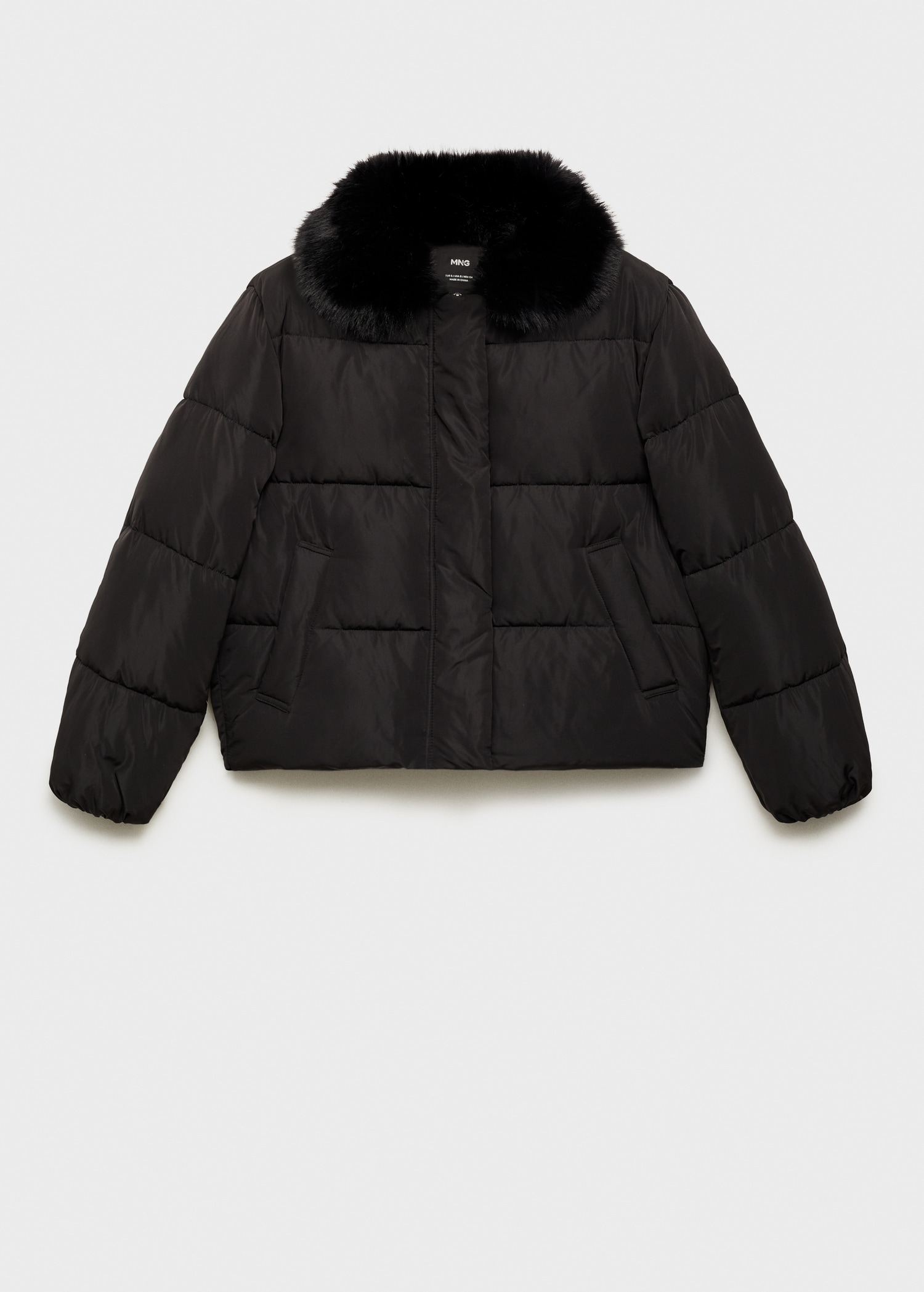 Puffer Jacket Black Jacket With Faux Fur Collar Faux Fur Jacket