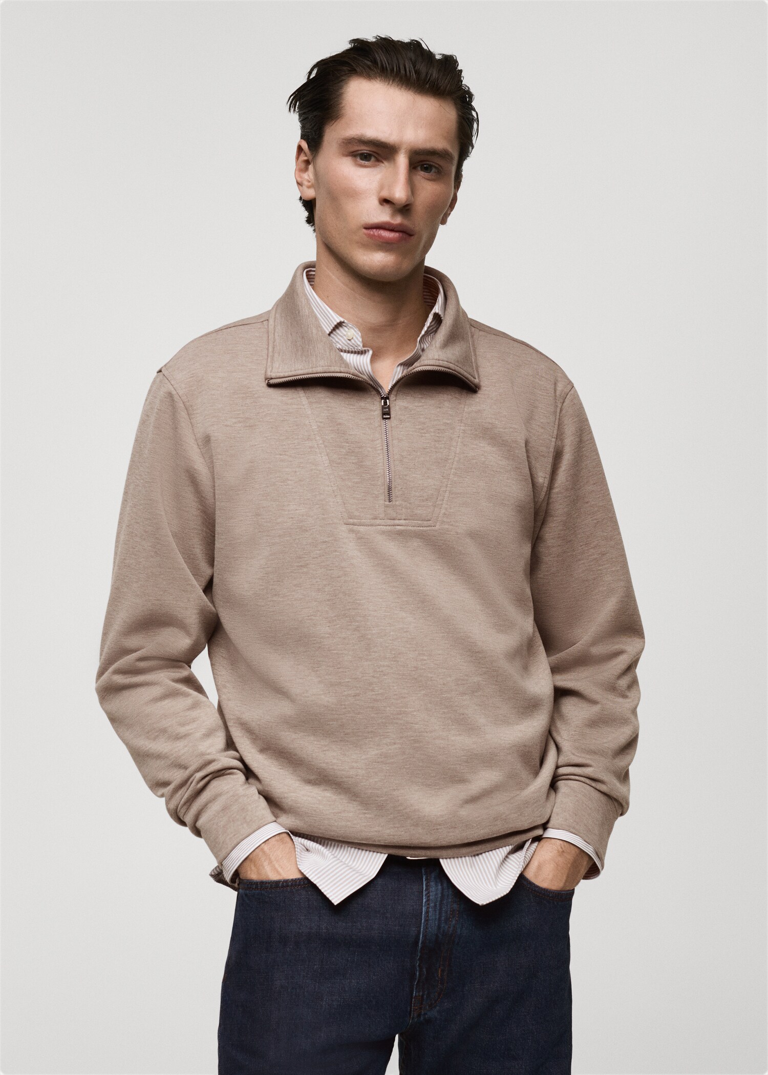 Sudadera regular fit cuello cremallera - Plano medio
