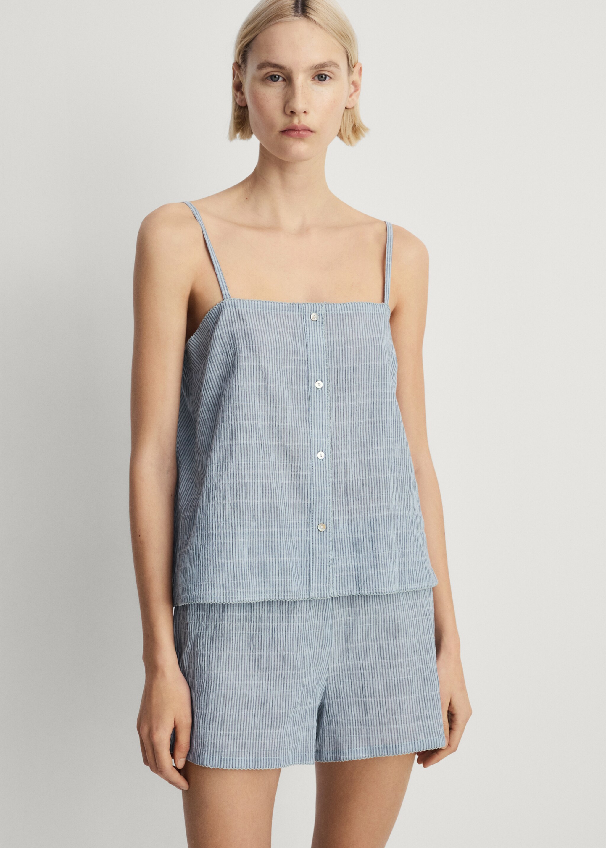 Two-piece cotton woven stripe seersucker pyjamas - Medium plane