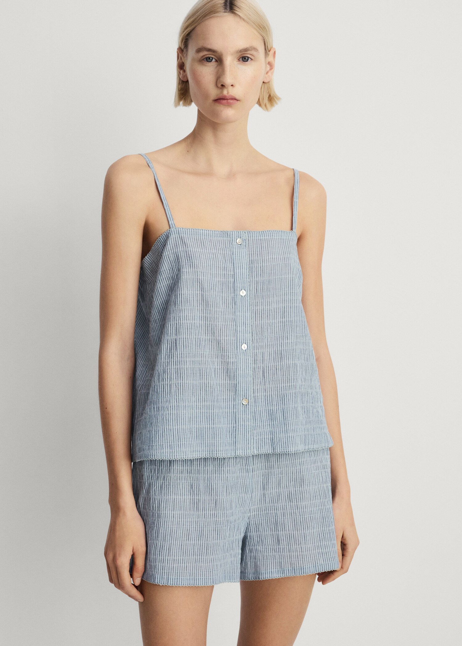 Two-piece cotton woven stripe seersucker pyjamas - Medium plane