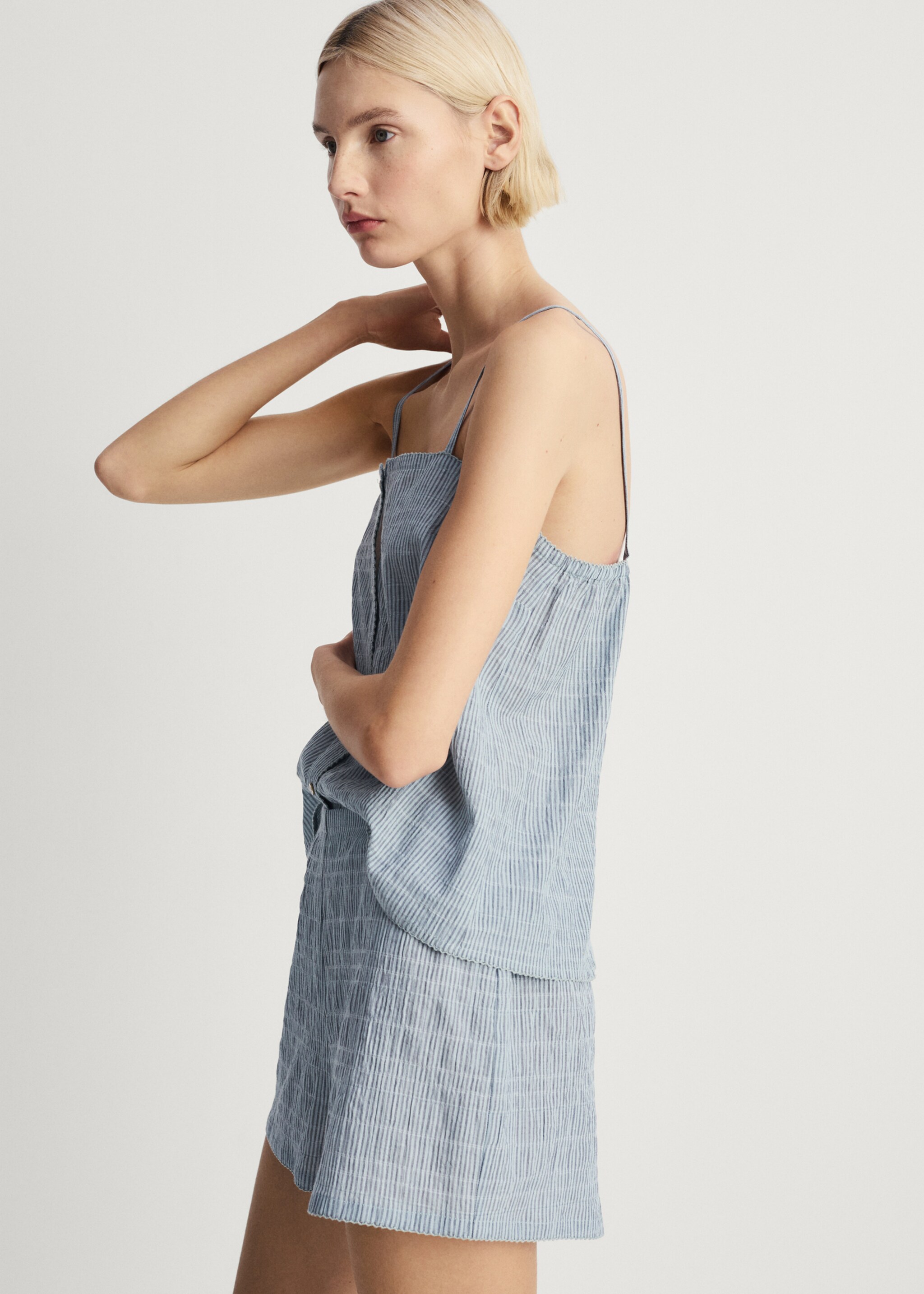 Two-piece cotton woven stripe seersucker pyjamas - Details of the article 6