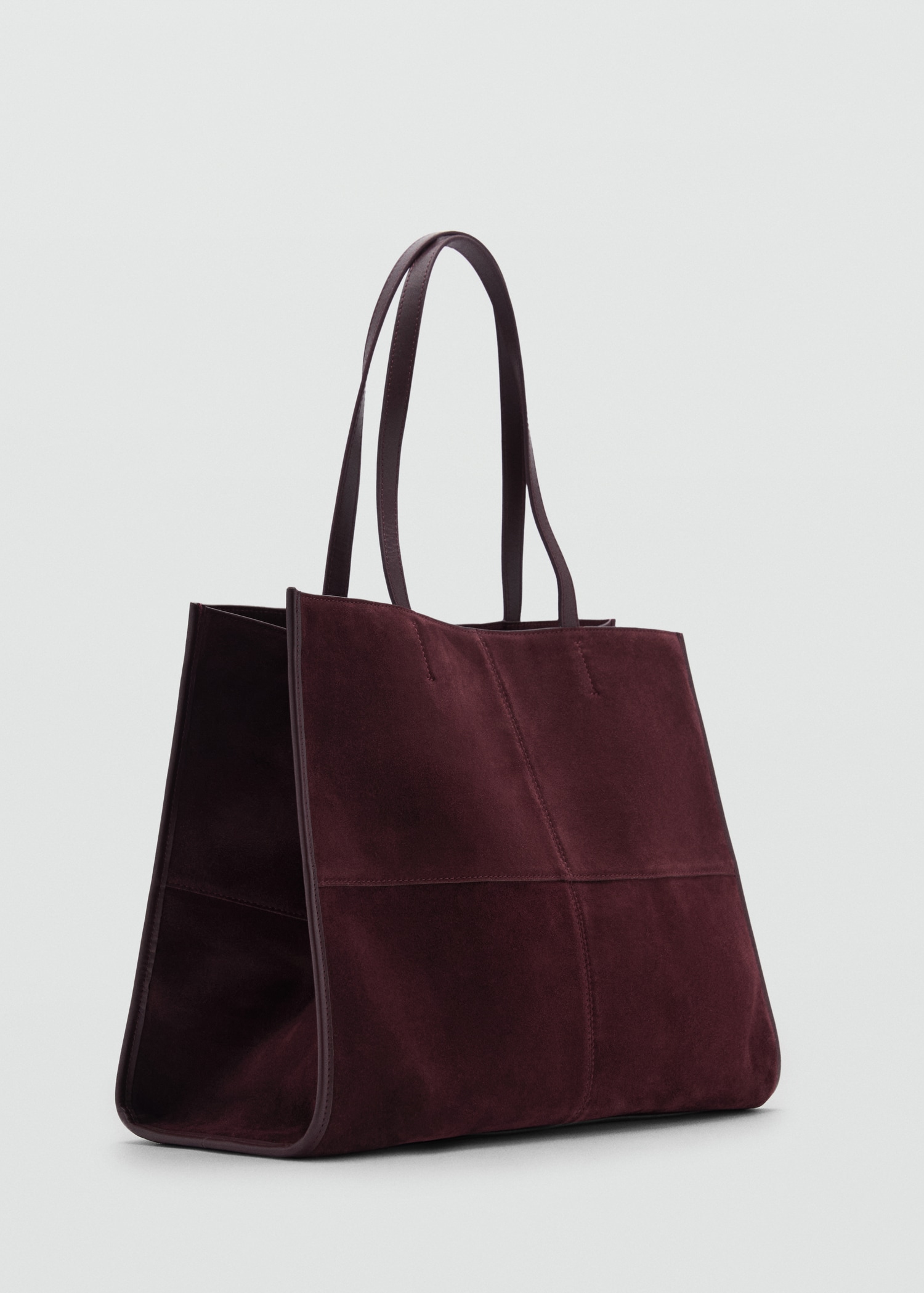 Leather shopper bag with stitching - Medium plane