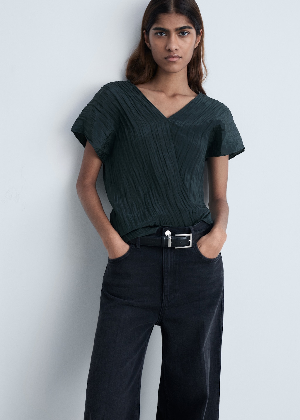 Mango Wrinkled effect V-neck top