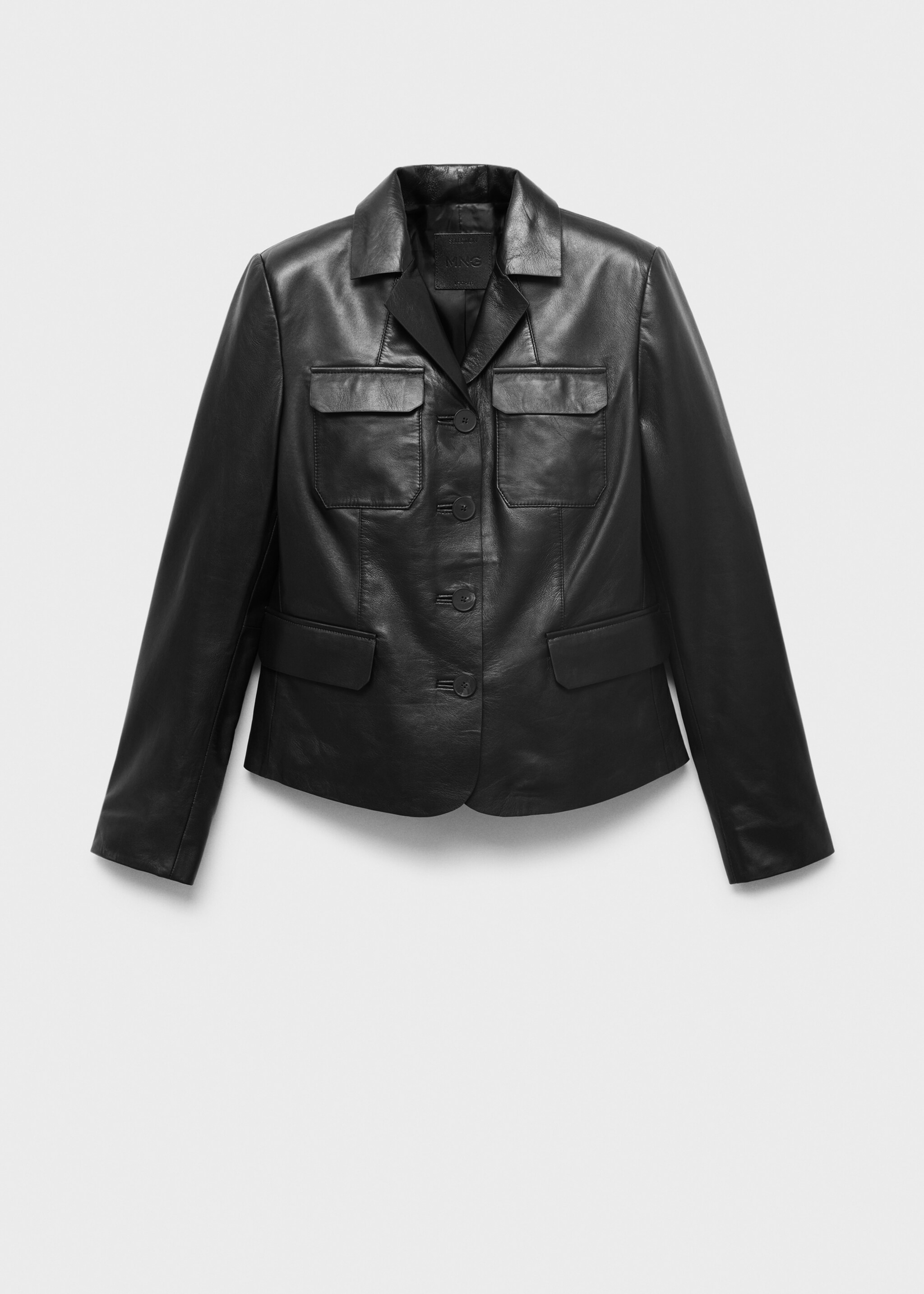 Leather jacket with flap pockets - Article without model, Black. Ref: 87074075-00.